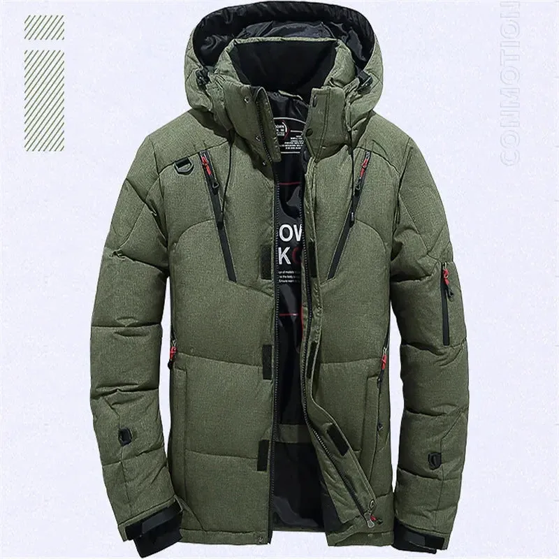 1 - MC - Men's Winter Down Jacket: Thick, windproof duck down coat with hood for warmth