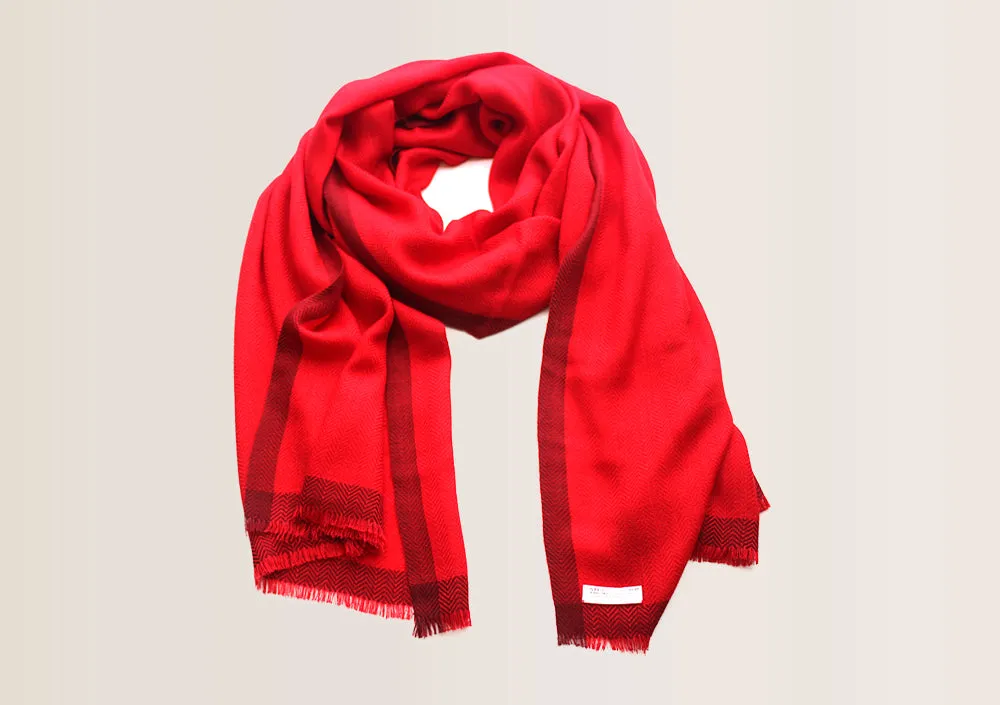 100 % Exclusive Red Cashmere Shawl with Border Herringbone Pattern