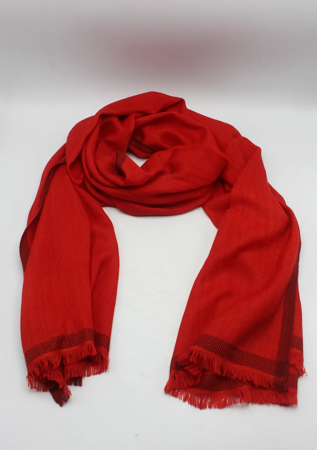 100 % Exclusive Red Cashmere Shawl with Border Herringbone Pattern