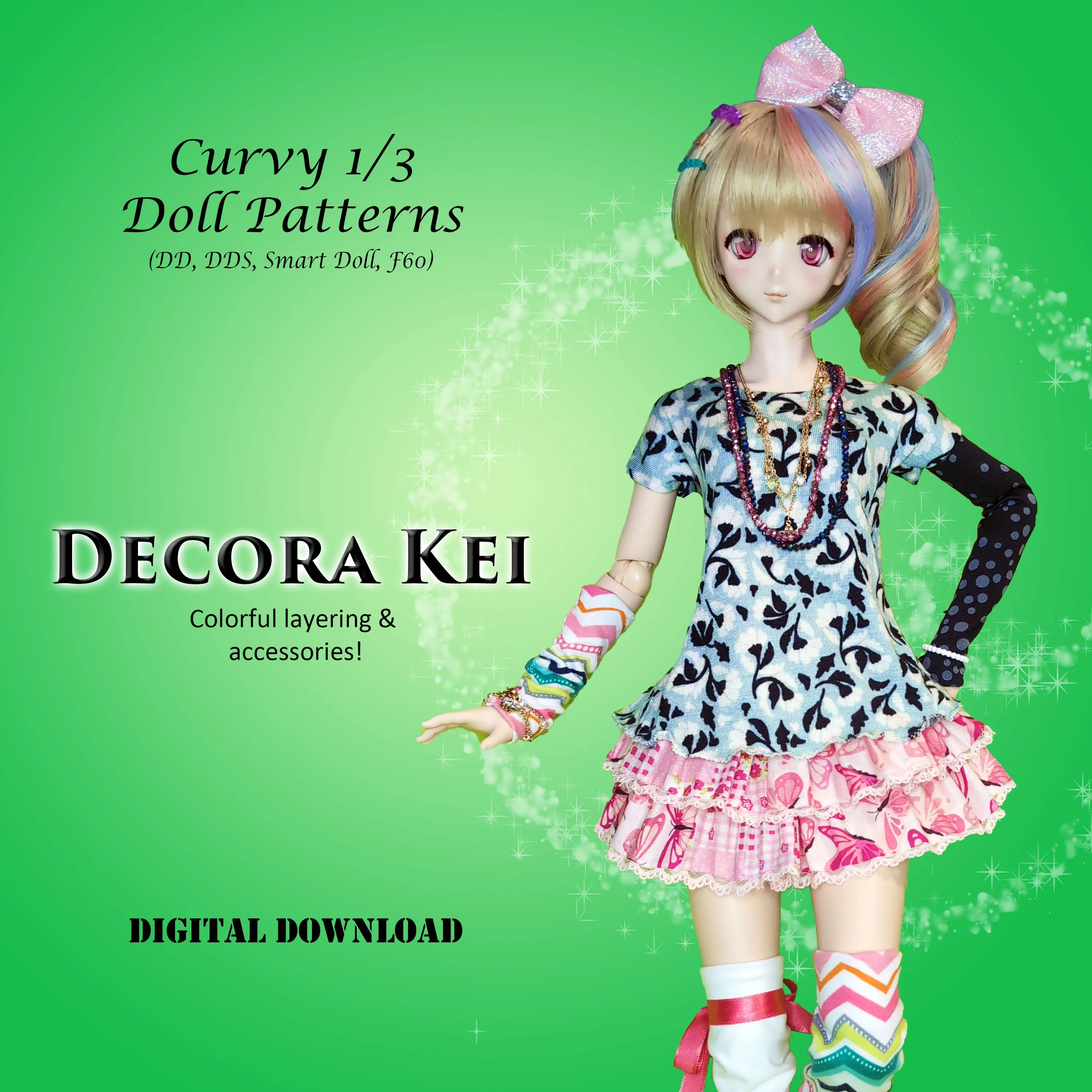 1/3 Adult Girl - Decora Kei - Japanese layerable Harajuku street fashion - Downloadable RAD Doll Clothes PDF Sewing Pattern