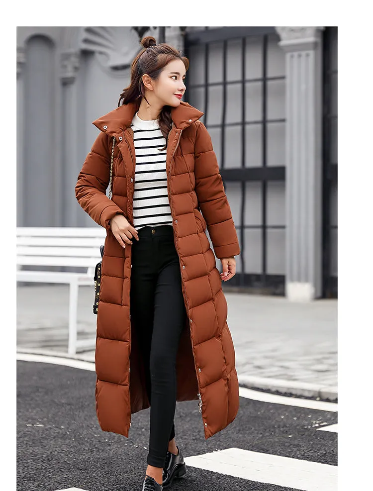 2XL Winter Long Cotton Parka  w/ Striped Fur Hood Snow Coat Plus Size Women