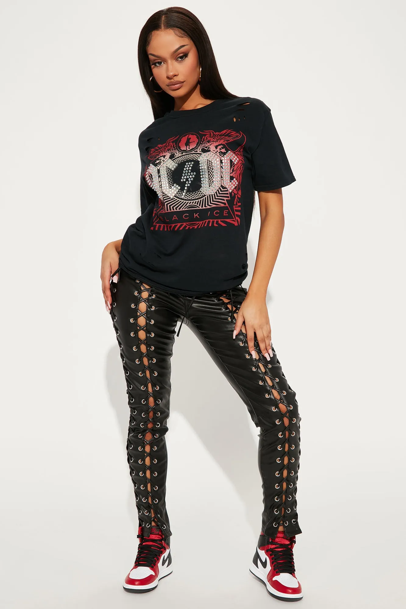 ACDC Rhinestone Distressed Tunic - Black Wash