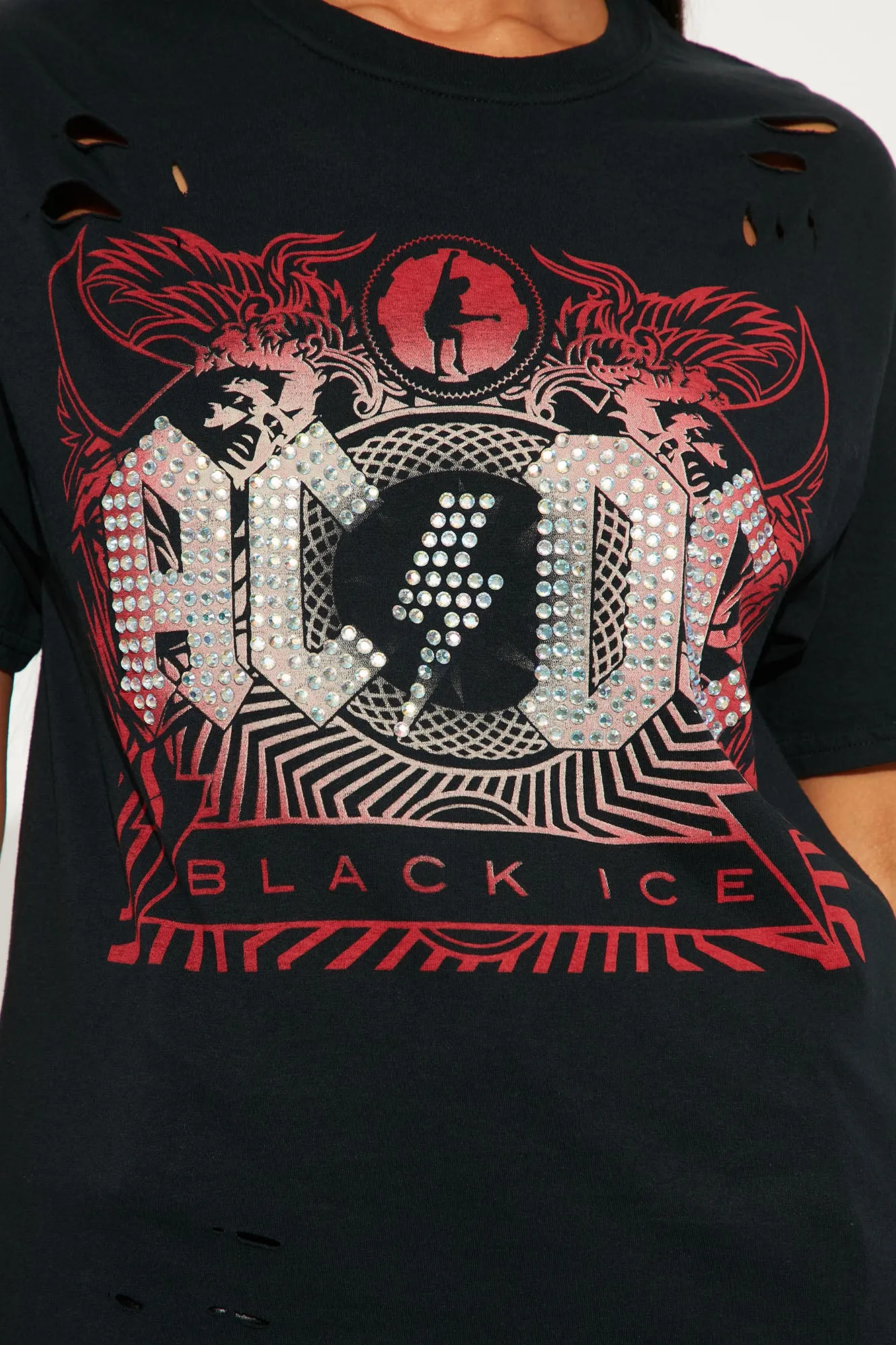 ACDC Rhinestone Distressed Tunic - Black Wash