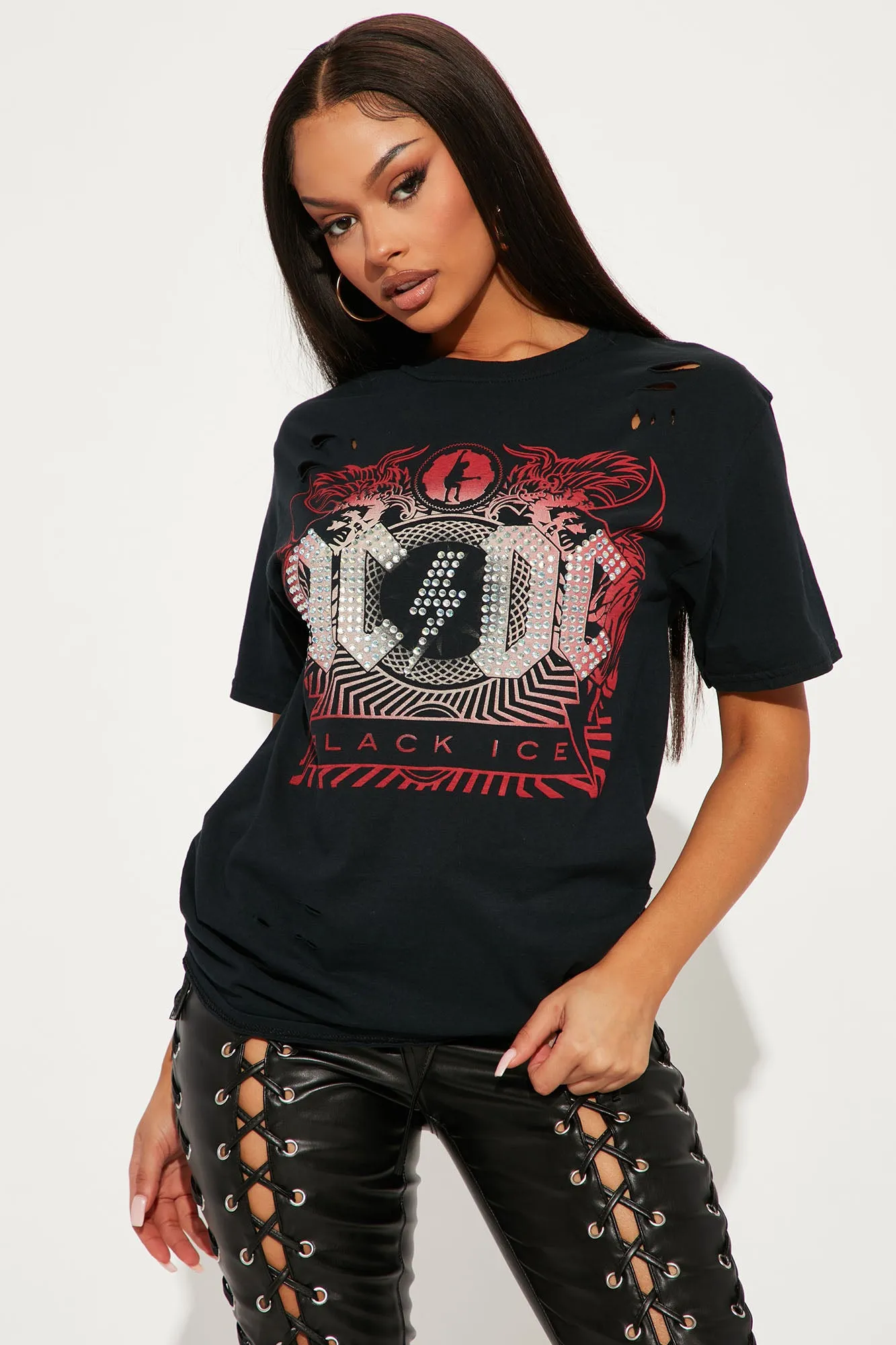 ACDC Rhinestone Distressed Tunic - Black Wash