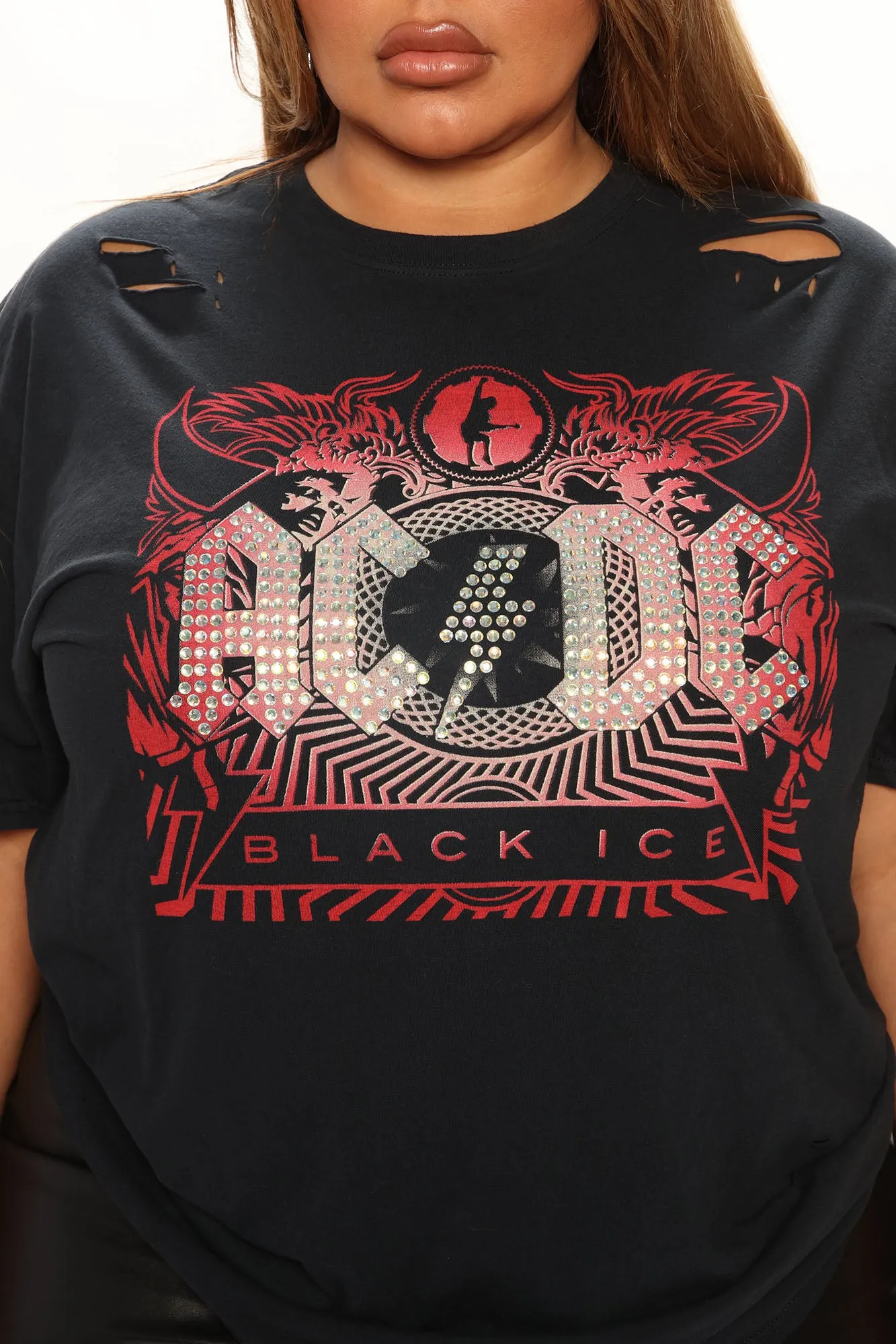 ACDC Rhinestone Distressed Tunic - Black Wash
