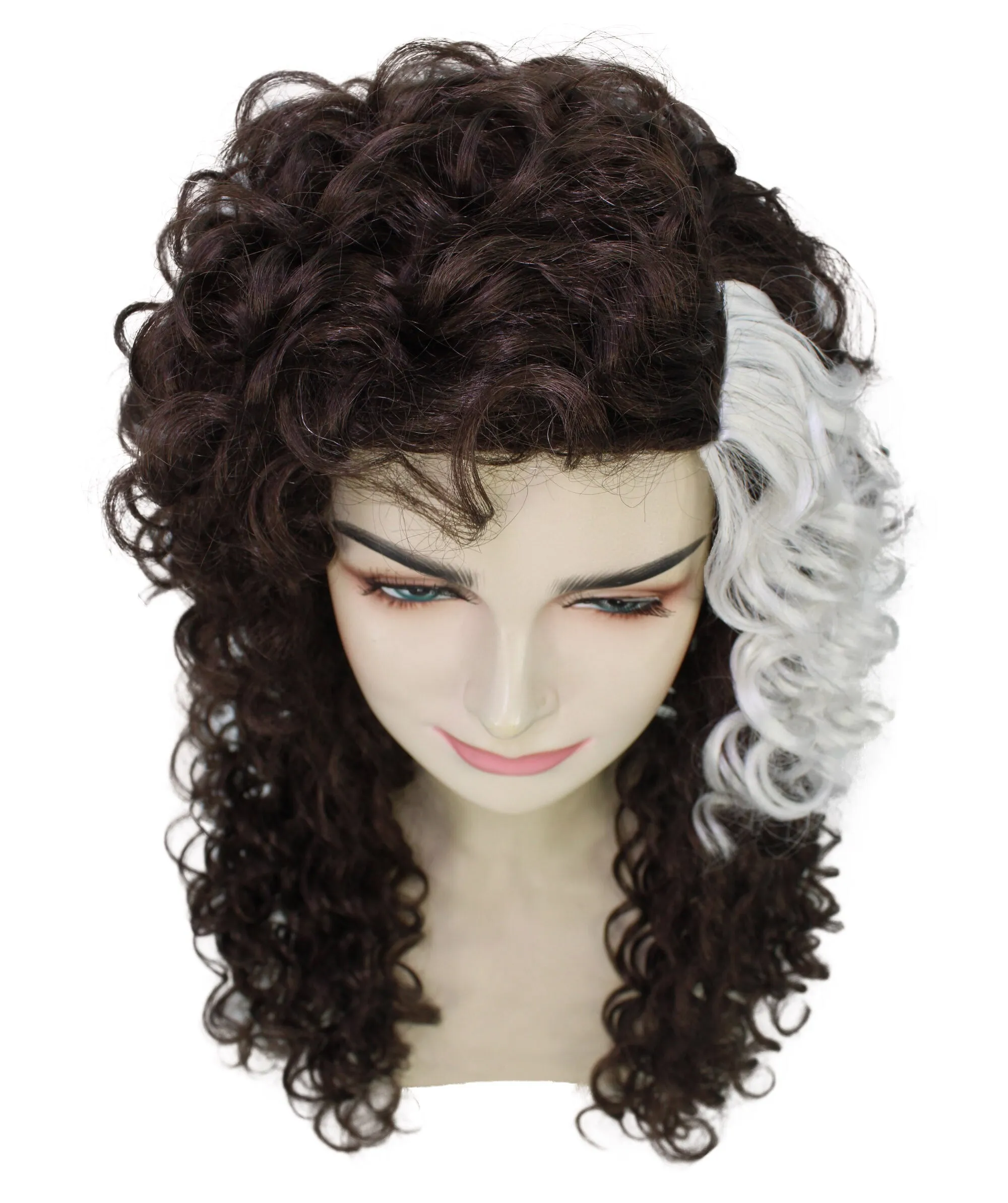 Adult Women's Long Brown White Fluffy Curly Wavy Wig, Best for Halloween, Flame-retardant Syntheic Fiber