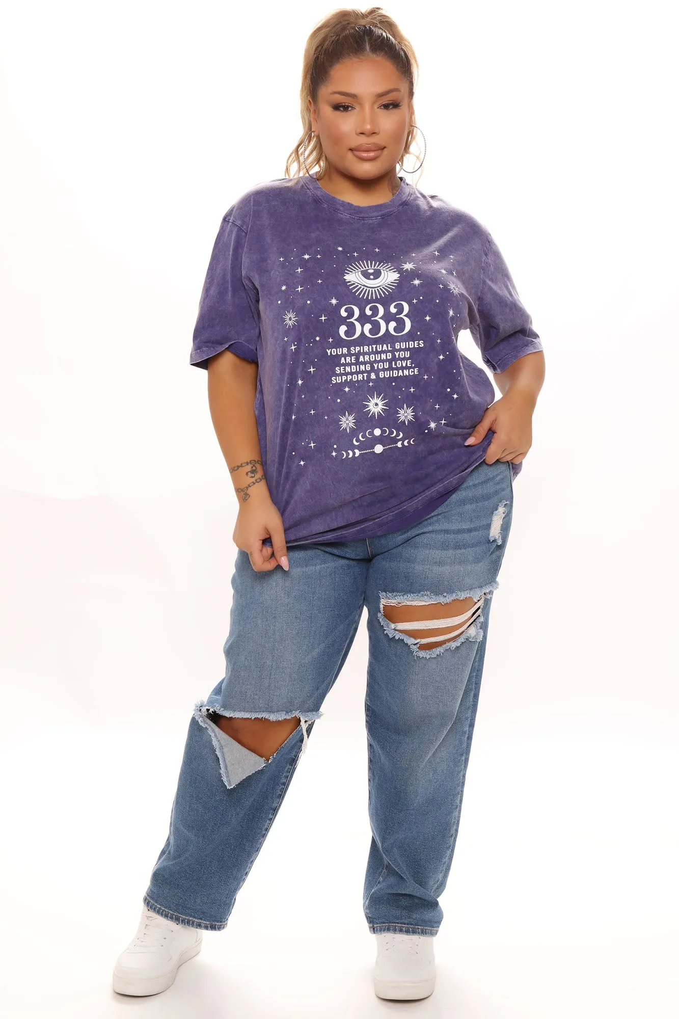 Angel Number 333 Washed Top - Eggplant