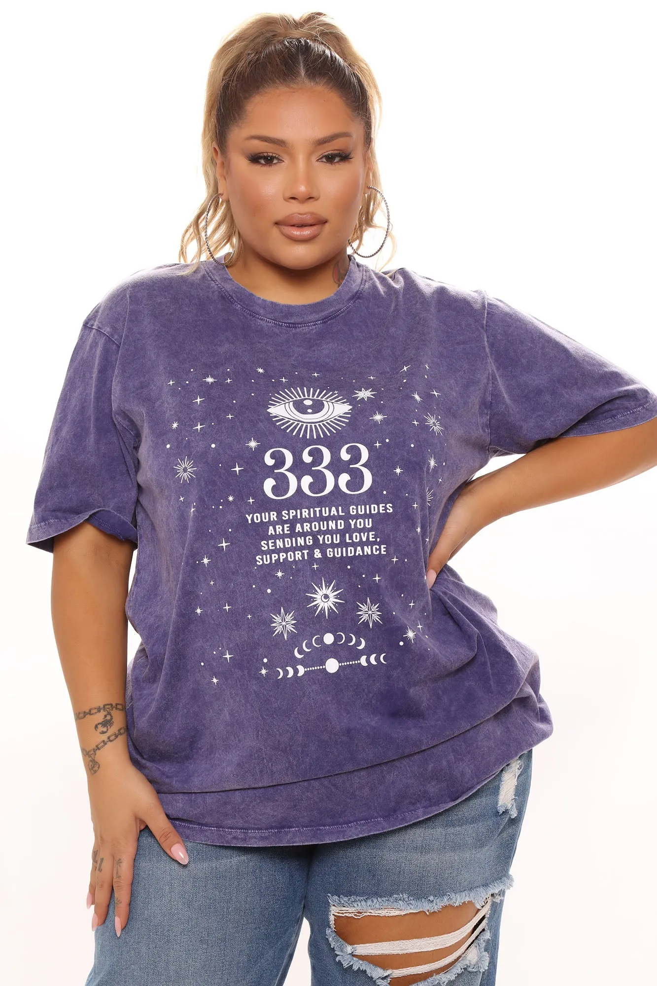 Angel Number 333 Washed Top - Eggplant