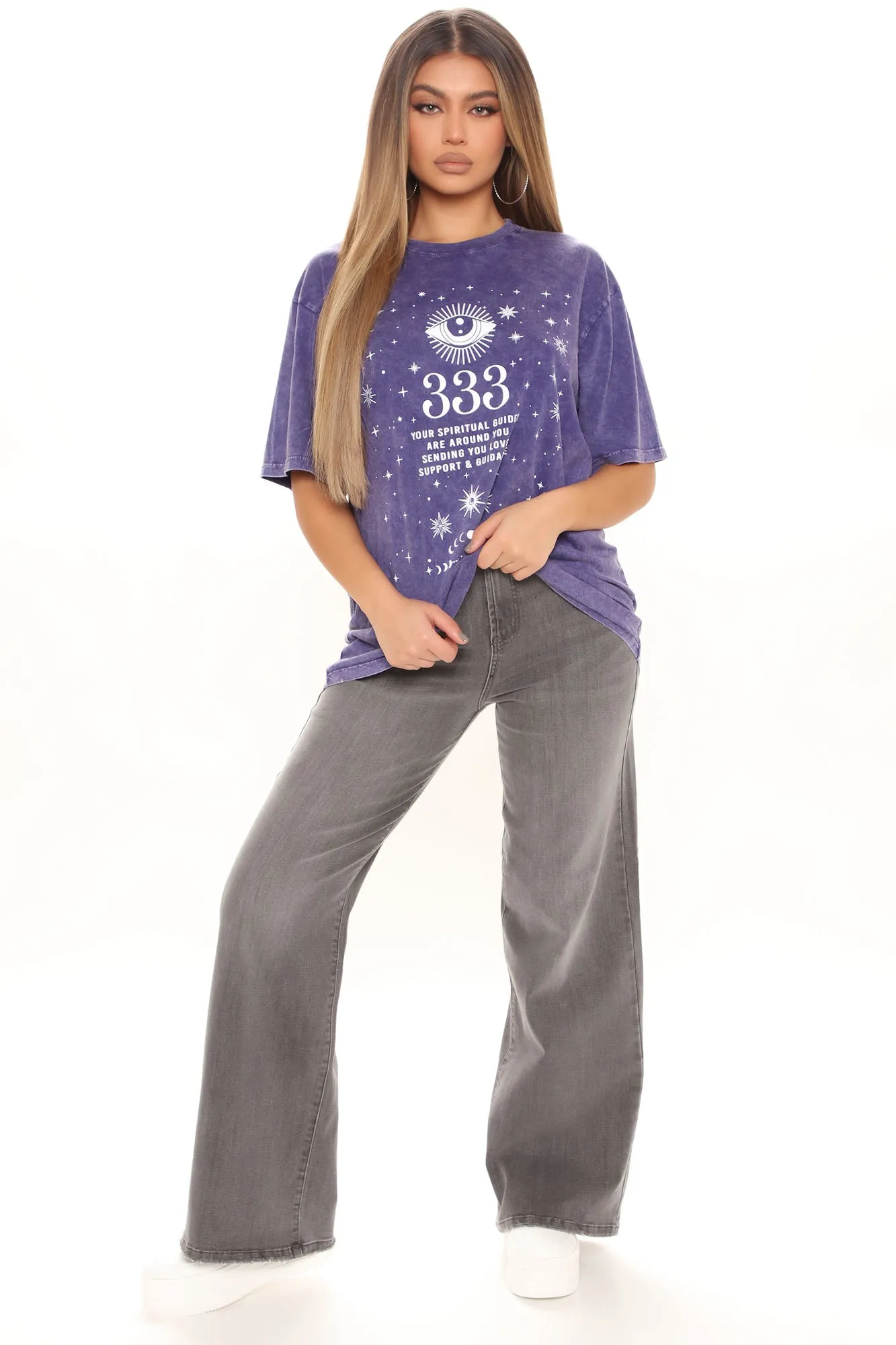 Angel Number 333 Washed Top - Eggplant