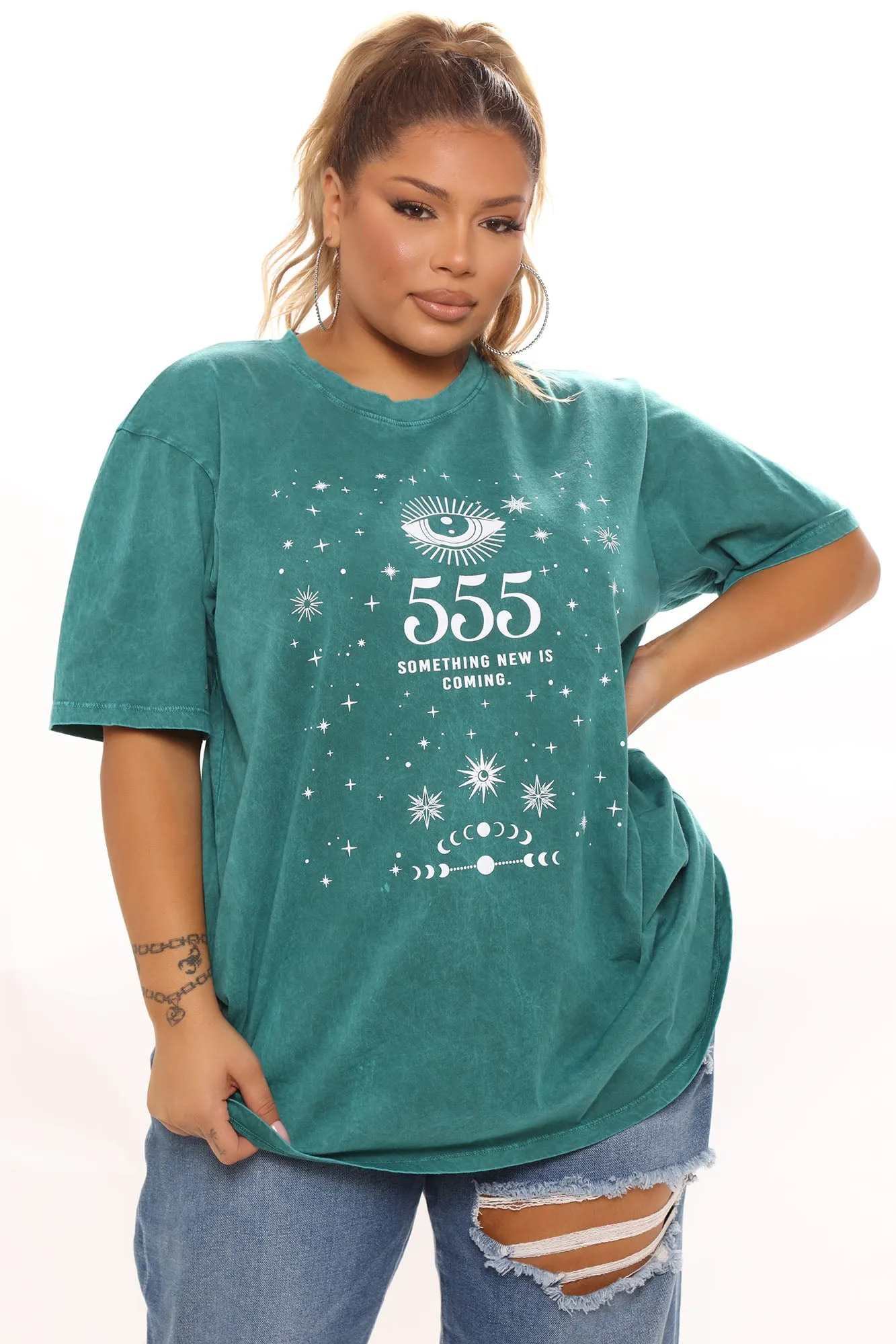Angel Number 555 Washed Top - Green