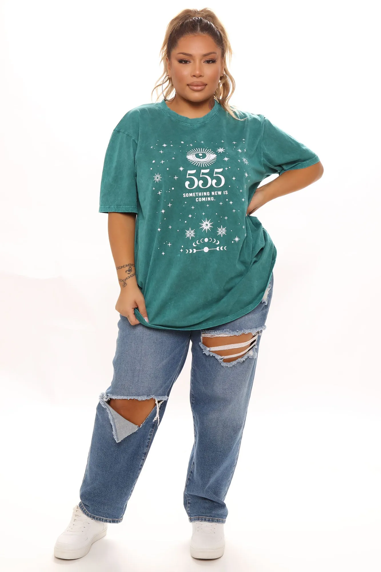 Angel Number 555 Washed Top - Green