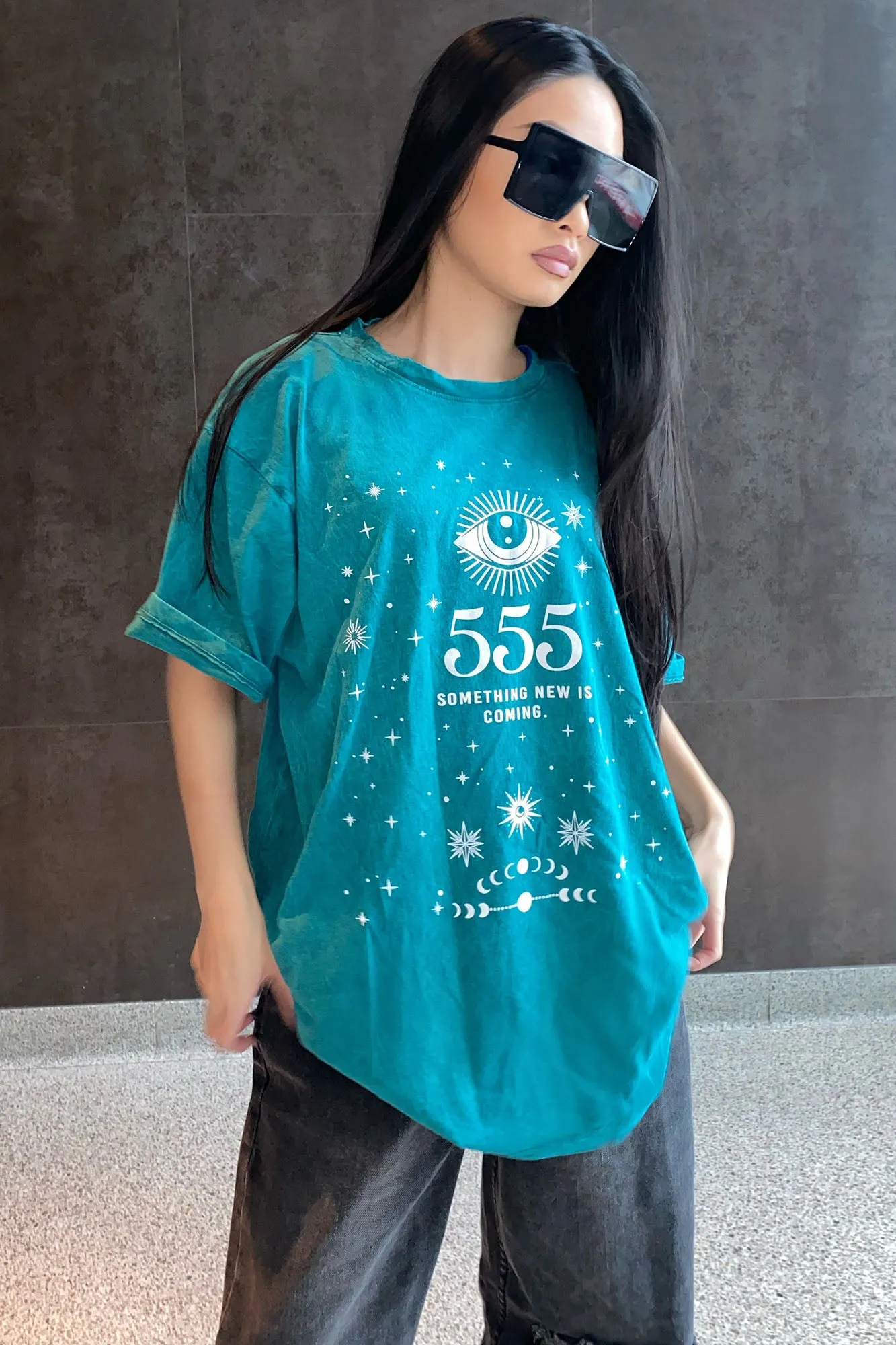 Angel Number 555 Washed Top - Green