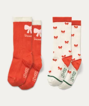 Annette Socks 2 Pack - Holiday bow apple red / Sandy mix