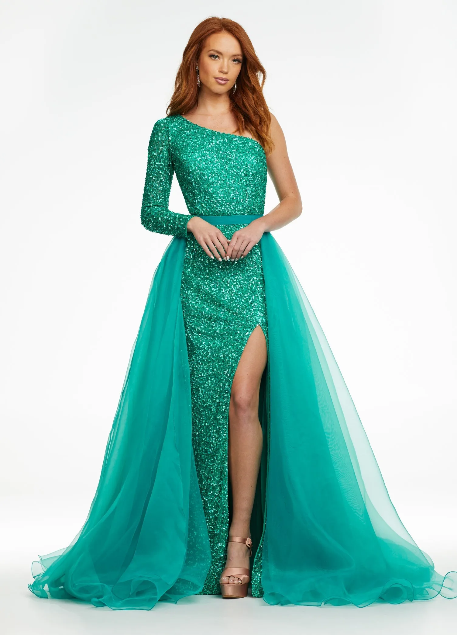 Ashley Lauren 1740 Size 2, 6 Jade Long Organza Overskirt Wire Hem Pageant Prom Layers