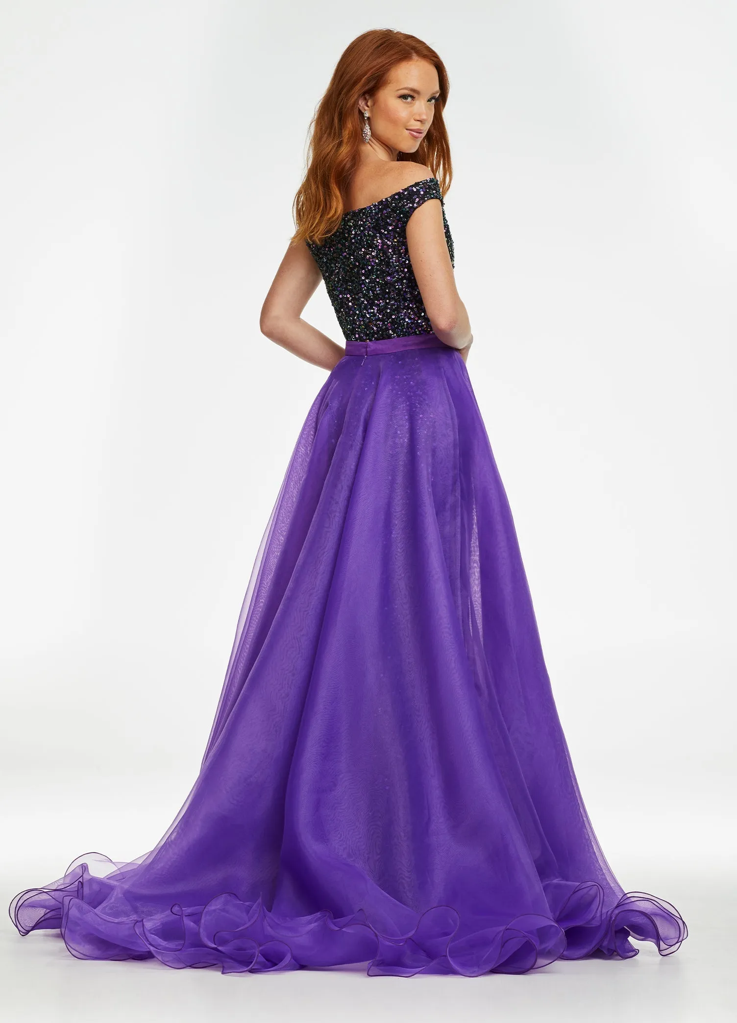 Ashley Lauren 1740 Size 2, 6 Jade Long Organza Overskirt Wire Hem Pageant Prom Layers
