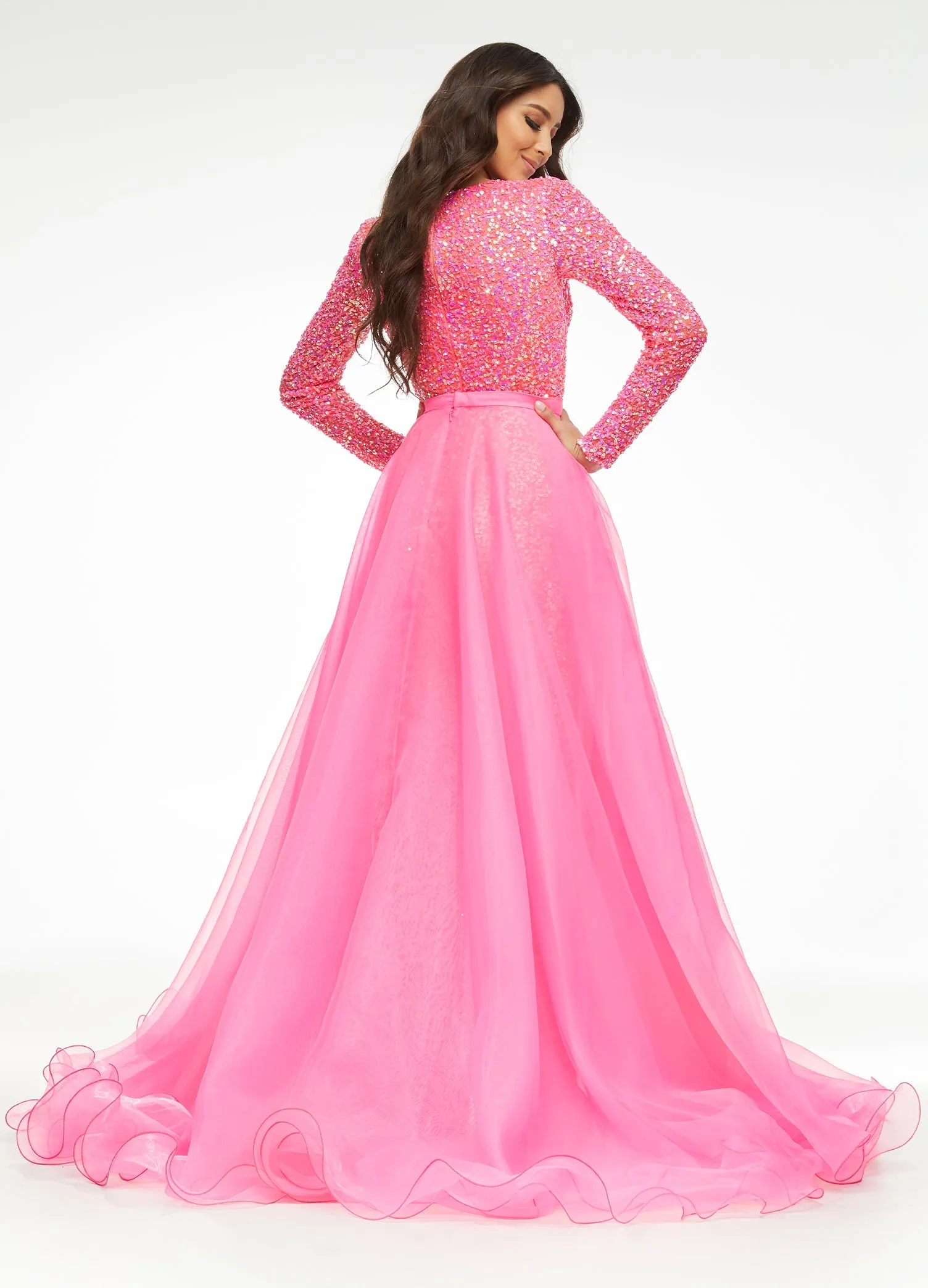Ashley Lauren 1740 Size 2, 6 Jade Long Organza Overskirt Wire Hem Pageant Prom Layers