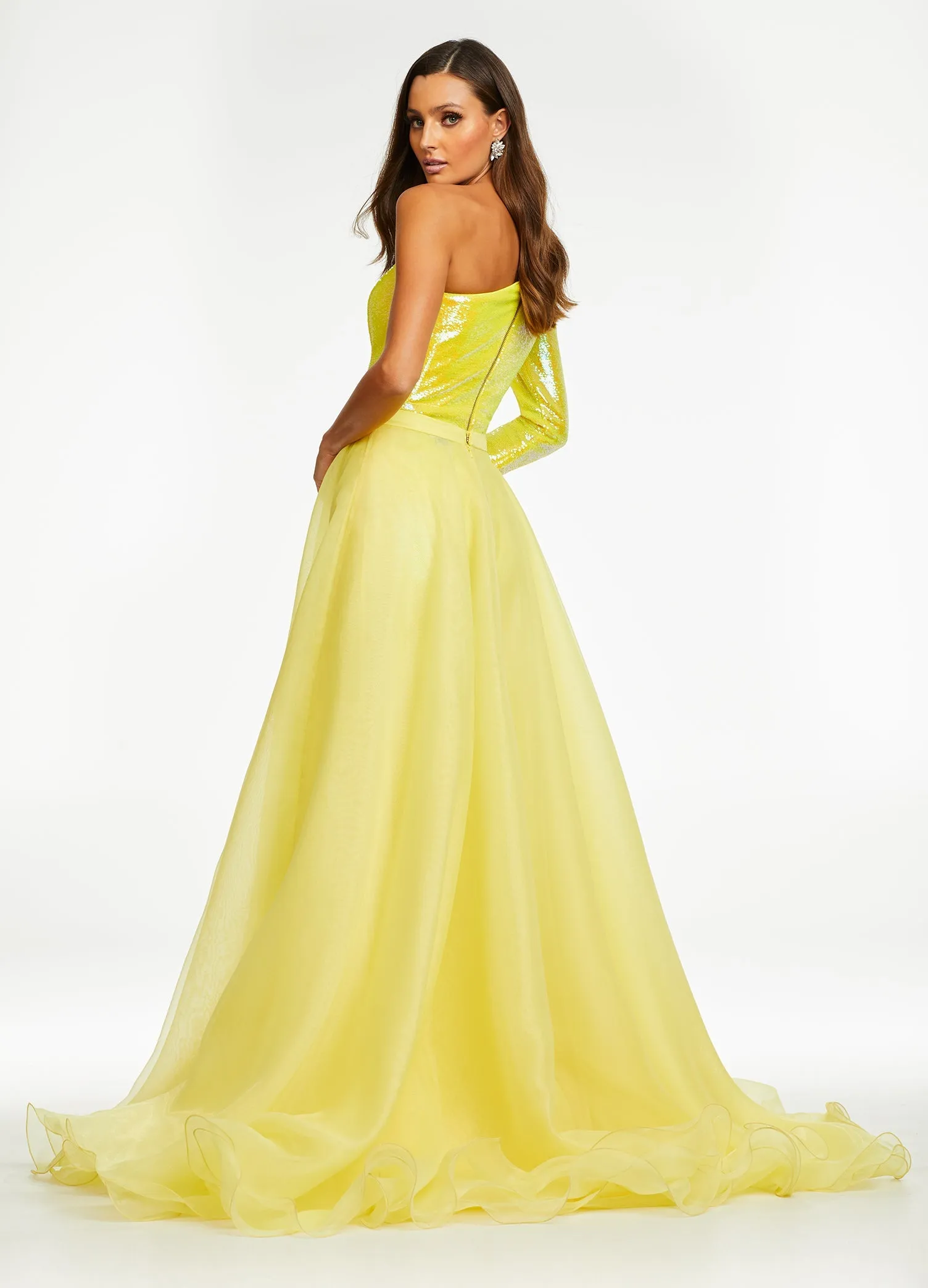 Ashley Lauren 1740 Size 2, 6 Jade Long Organza Overskirt Wire Hem Pageant Prom Layers