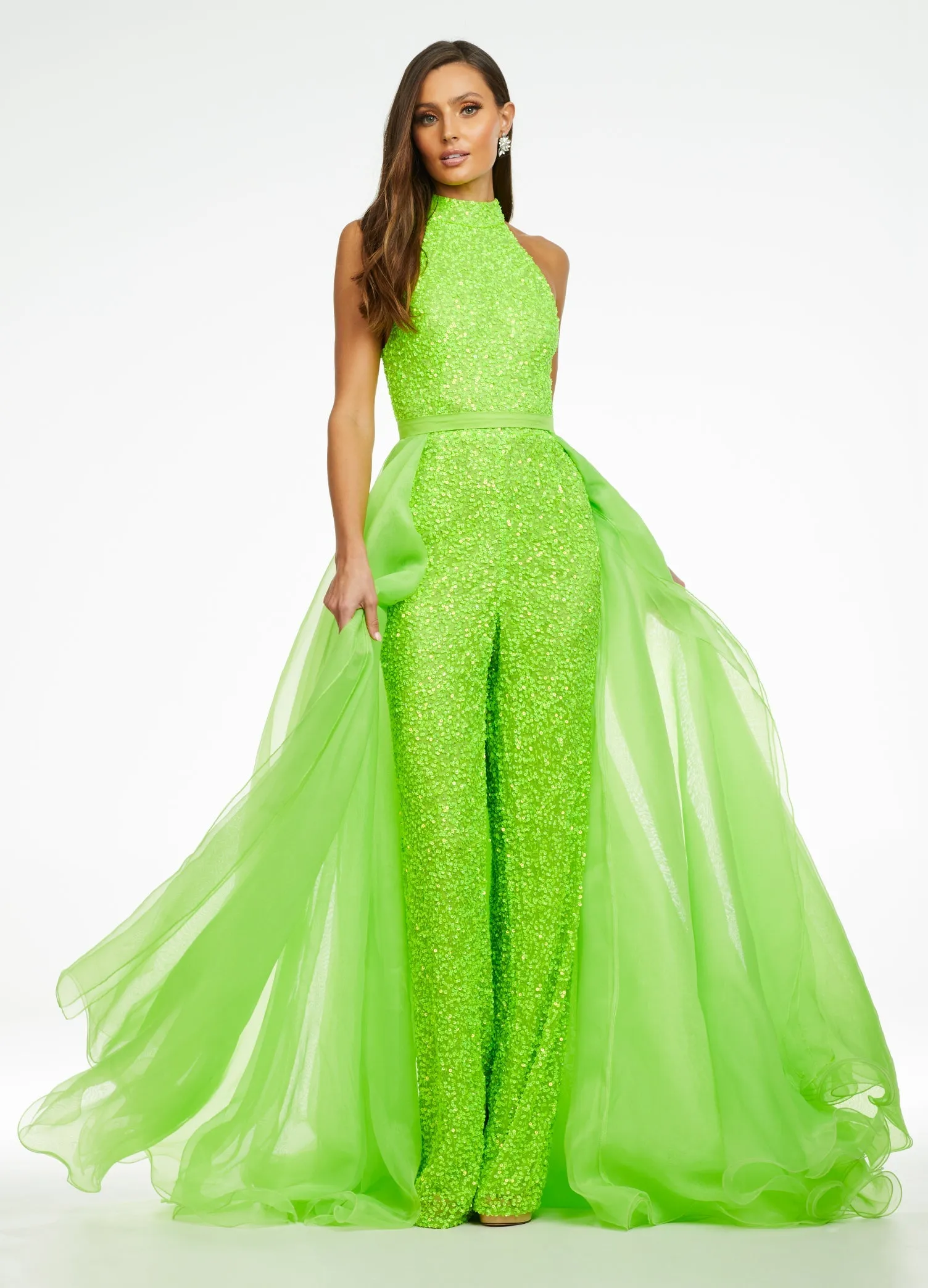 Ashley Lauren 1740 Size 2, 6 Jade Long Organza Overskirt Wire Hem Pageant Prom Layers