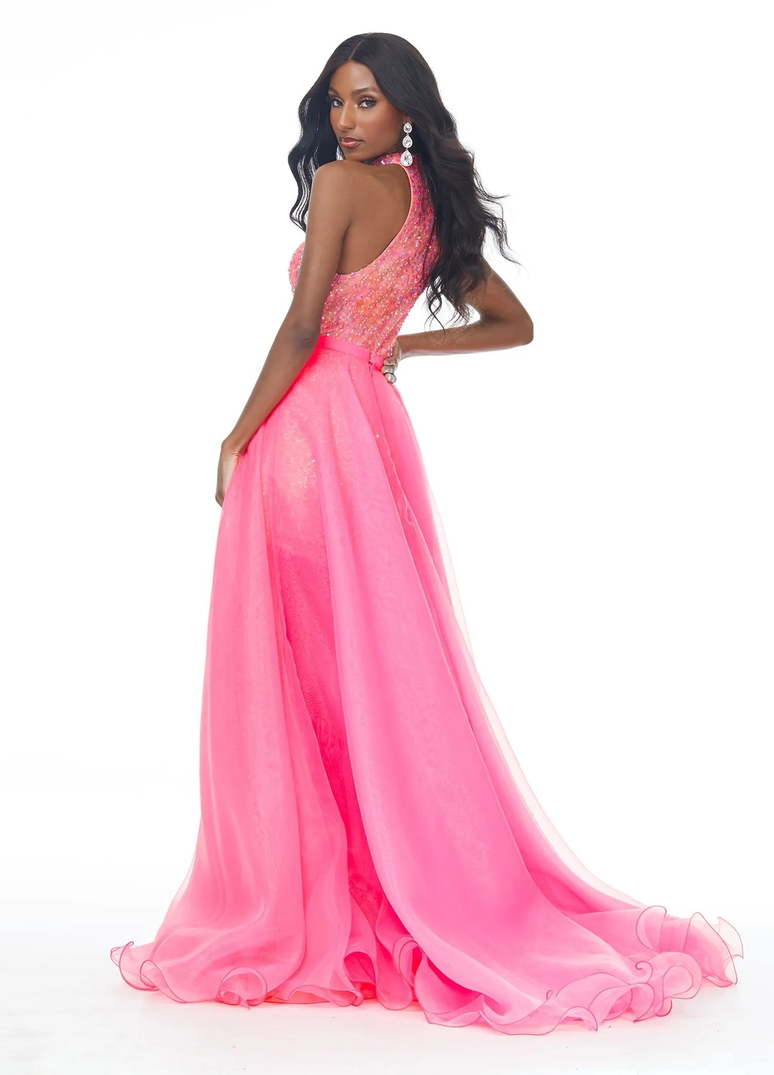 Ashley Lauren 1740 Size 2, 6 Jade Long Organza Overskirt Wire Hem Pageant Prom Layers
