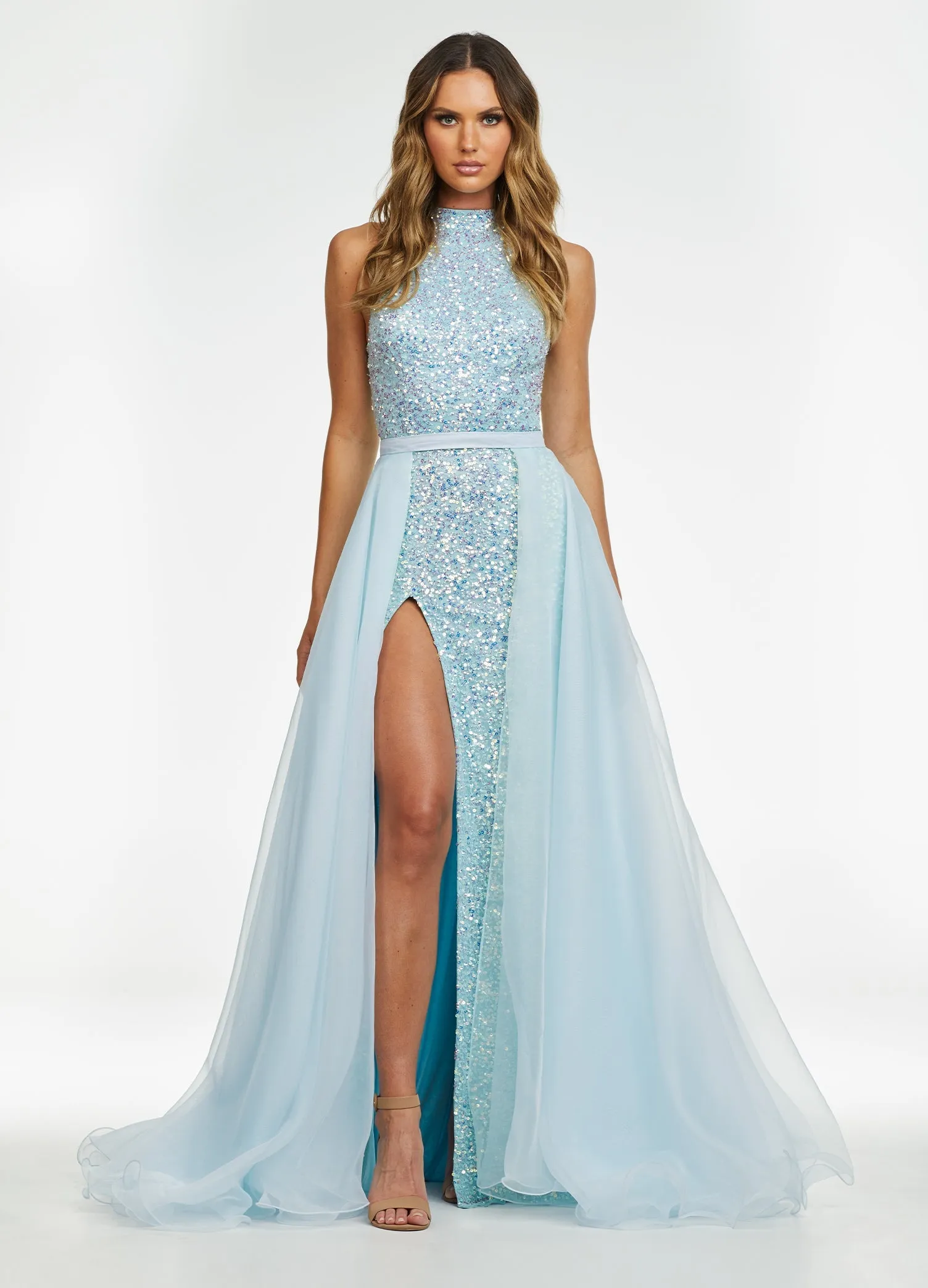 Ashley Lauren 1740 Size 2, 6 Jade Long Organza Overskirt Wire Hem Pageant Prom Layers