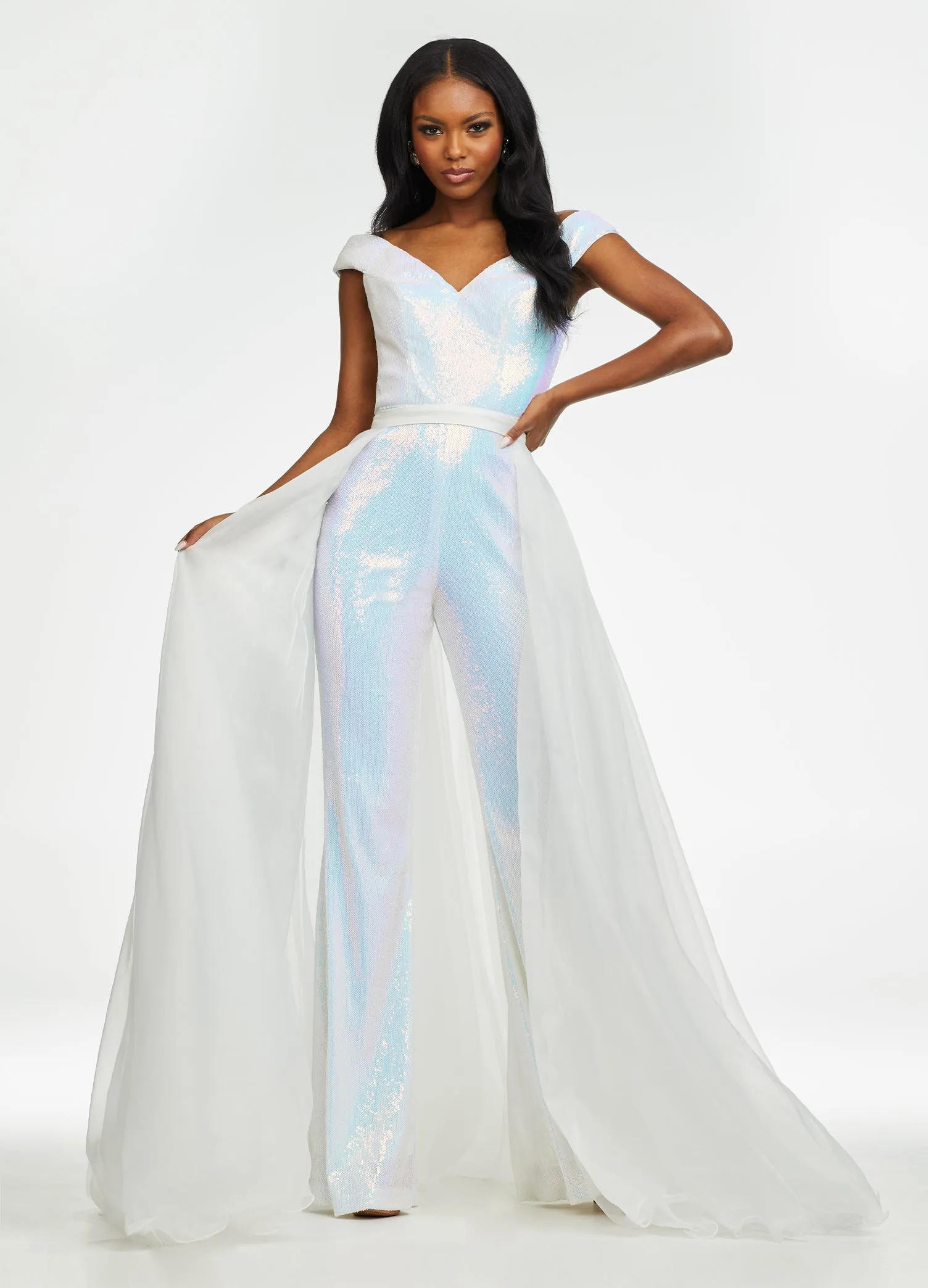 Ashley Lauren 1740 Size 2, 6 Jade Long Organza Overskirt Wire Hem Pageant Prom Layers