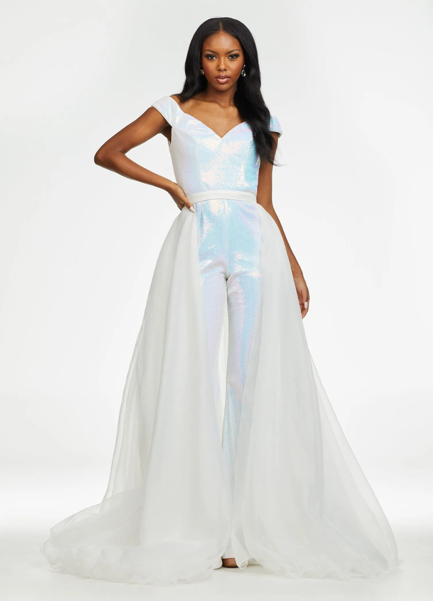 Ashley Lauren 1740 Size 2, 6 Jade Long Organza Overskirt Wire Hem Pageant Prom Layers