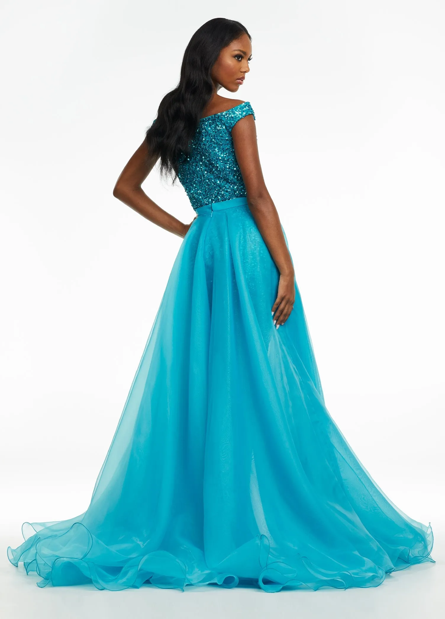 Ashley Lauren 1740 Size 2, 6 Jade Long Organza Overskirt Wire Hem Pageant Prom Layers