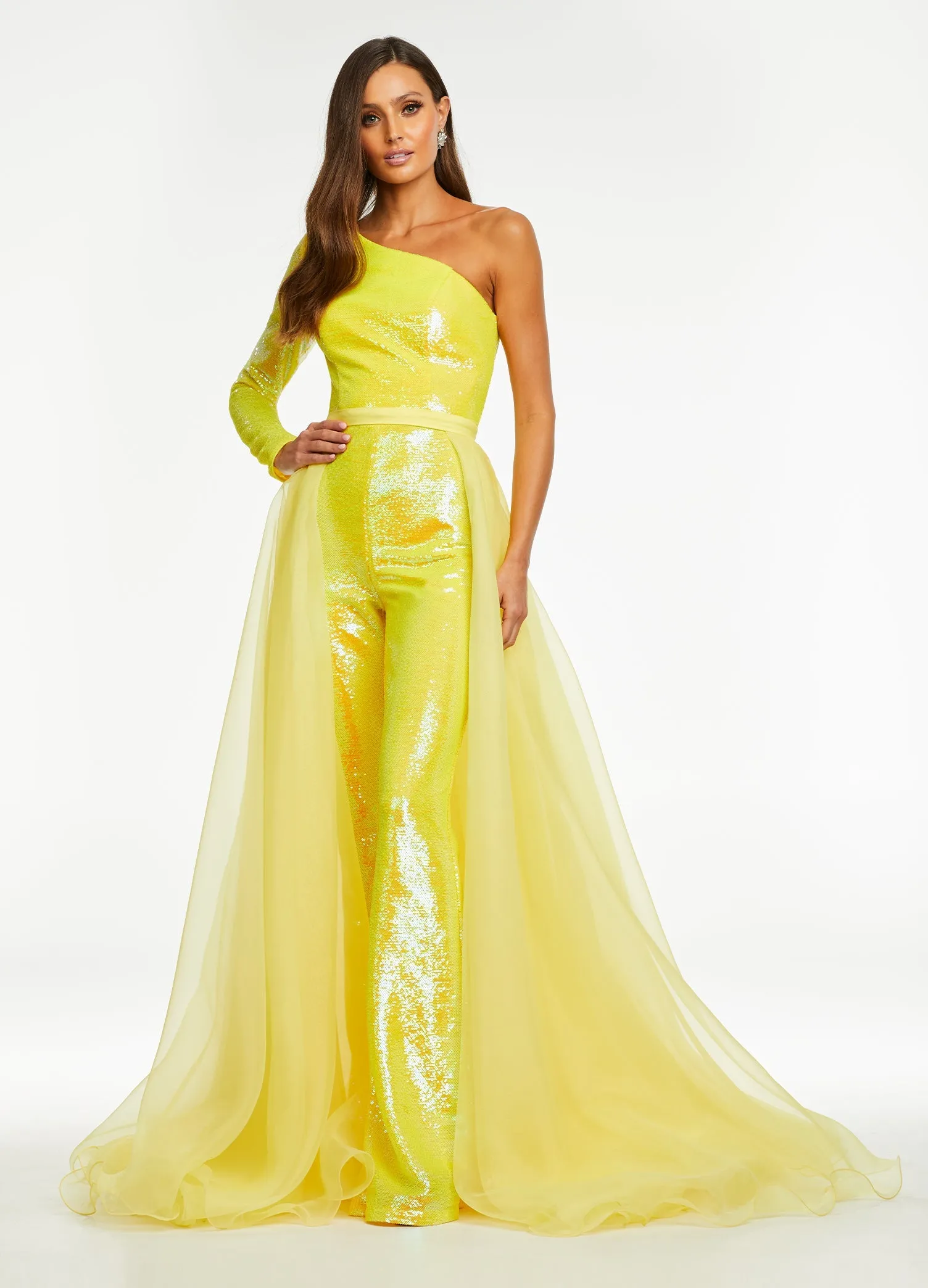 Ashley Lauren 1740 Size 2, 6 Jade Long Organza Overskirt Wire Hem Pageant Prom Layers