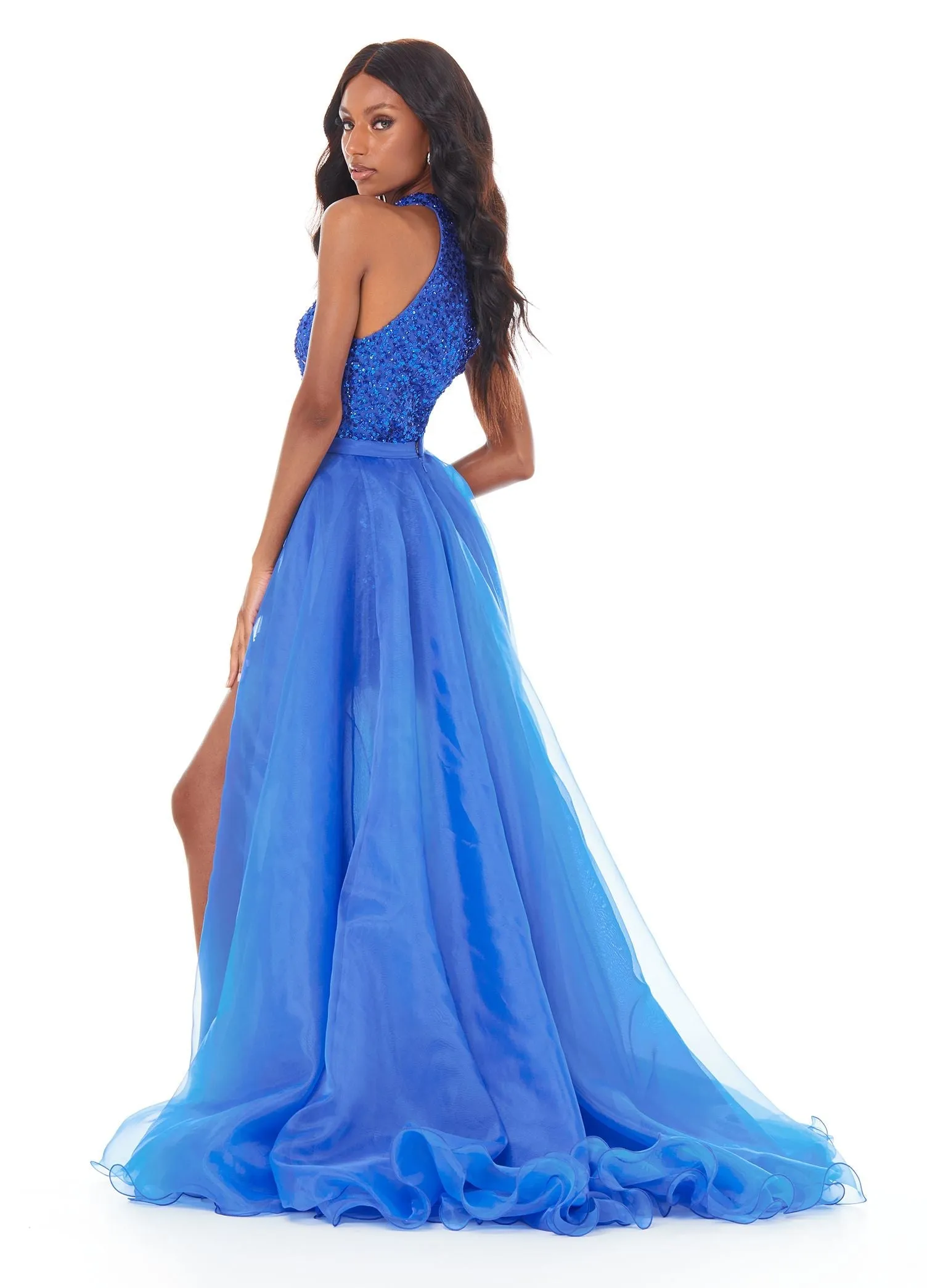 Ashley Lauren 1740 Size 2, 6 Jade Long Organza Overskirt Wire Hem Pageant Prom Layers