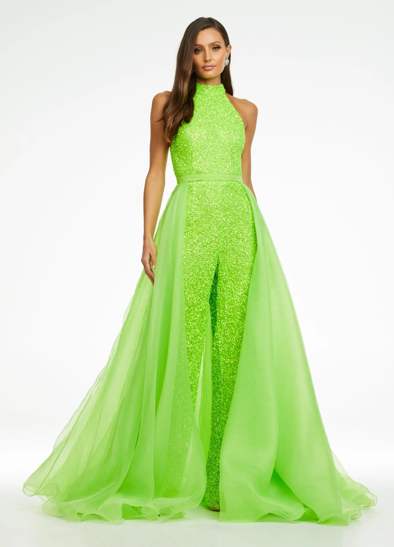 Ashley Lauren 1740 Size 2, 6 Jade Long Organza Overskirt Wire Hem Pageant Prom Layers