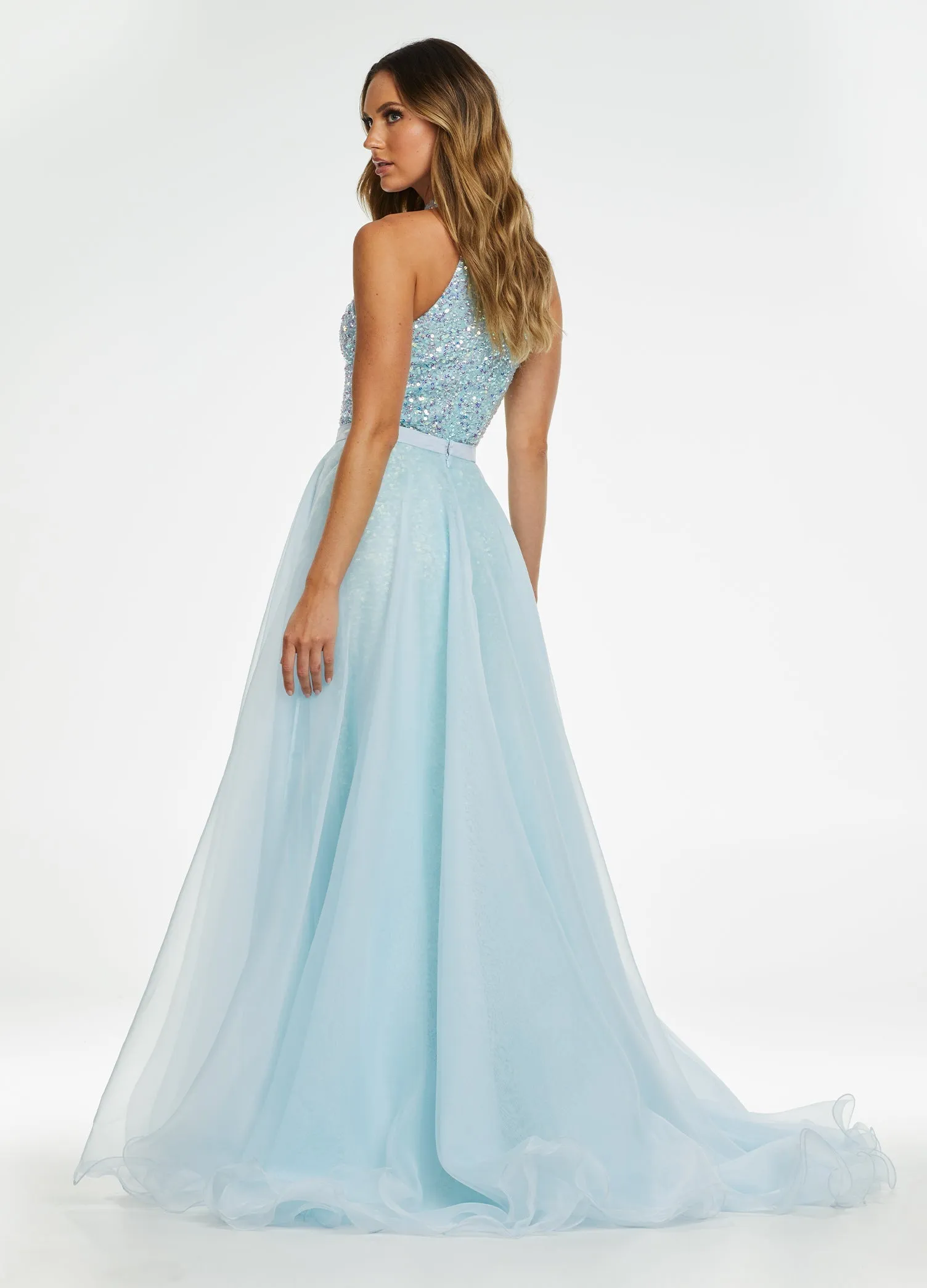 Ashley Lauren 1740 Size 2, 6 Jade Long Organza Overskirt Wire Hem Pageant Prom Layers