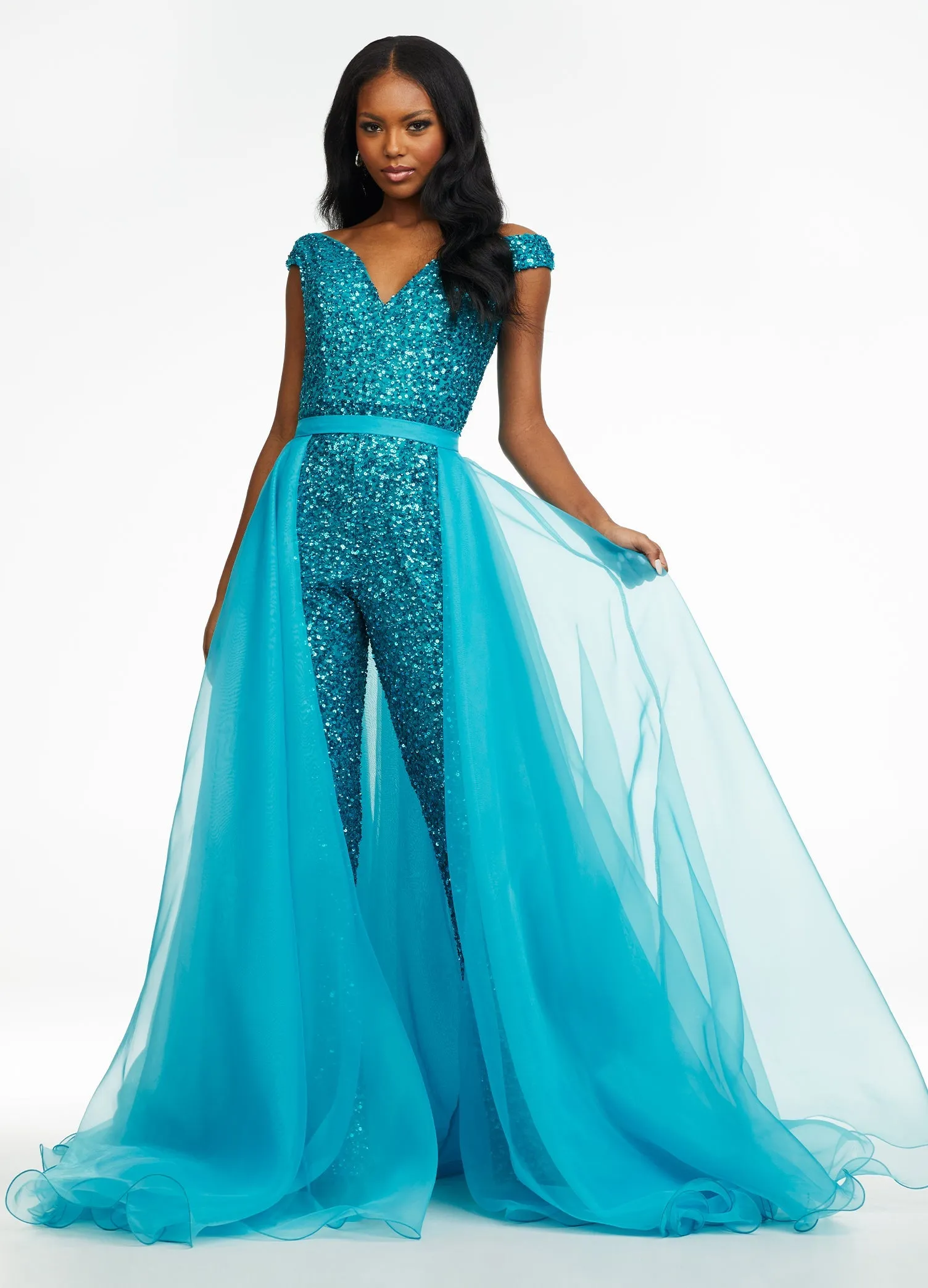 Ashley Lauren 1740 Size 2, 6 Jade Long Organza Overskirt Wire Hem Pageant Prom Layers