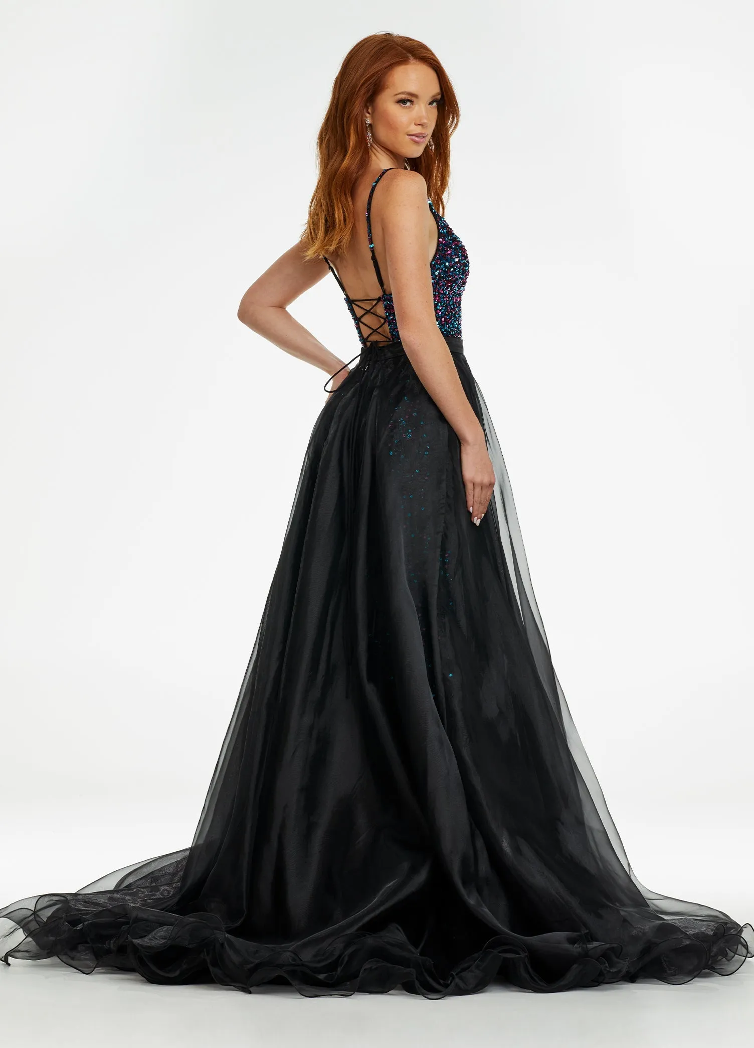 Ashley Lauren 1740 Size 2,6,10 ROYAL Long Organza Overskirt Wire Hem Pageant Prom Layers