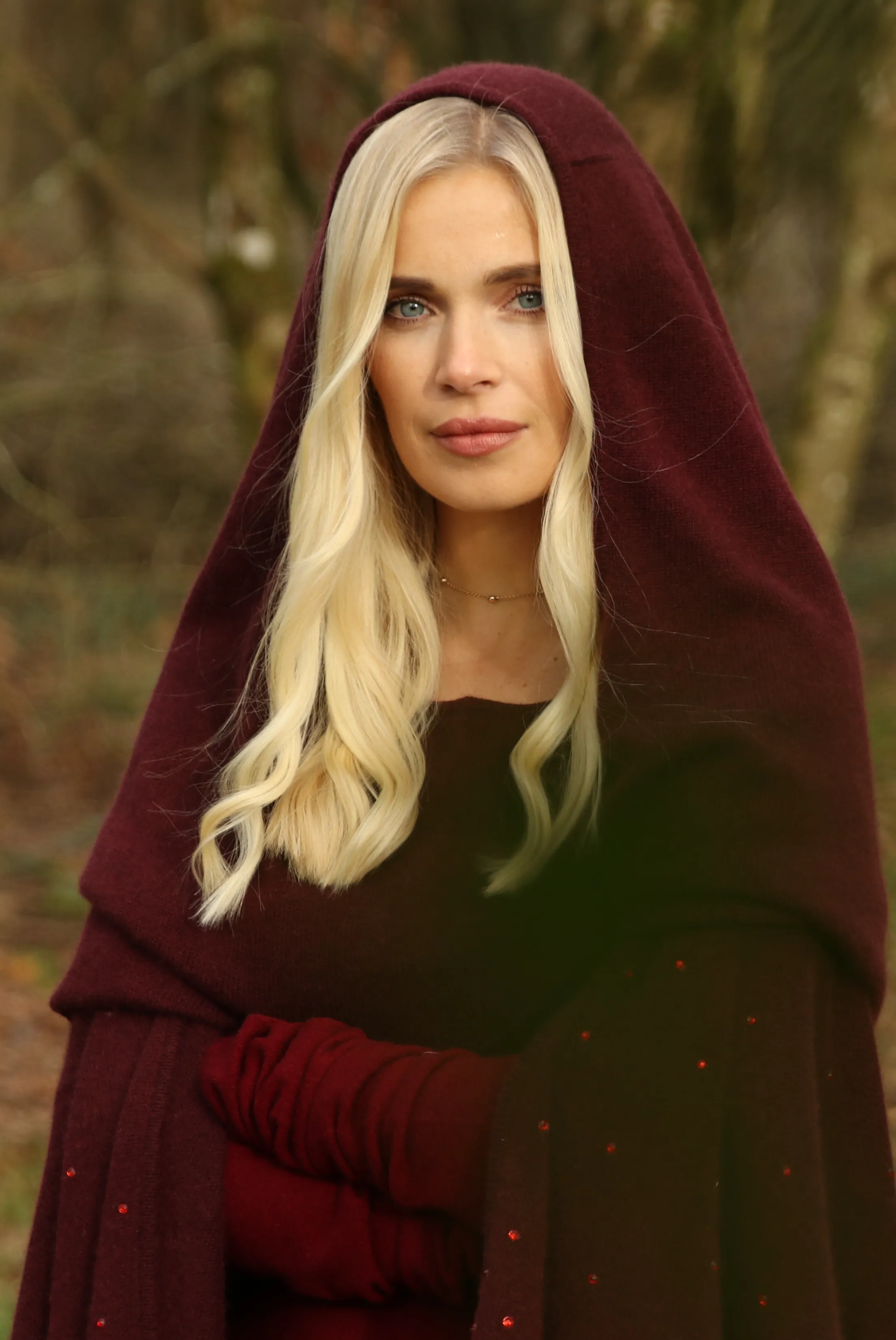 AVALON JEWELLED CASHMERE CAPE BURGUNDY