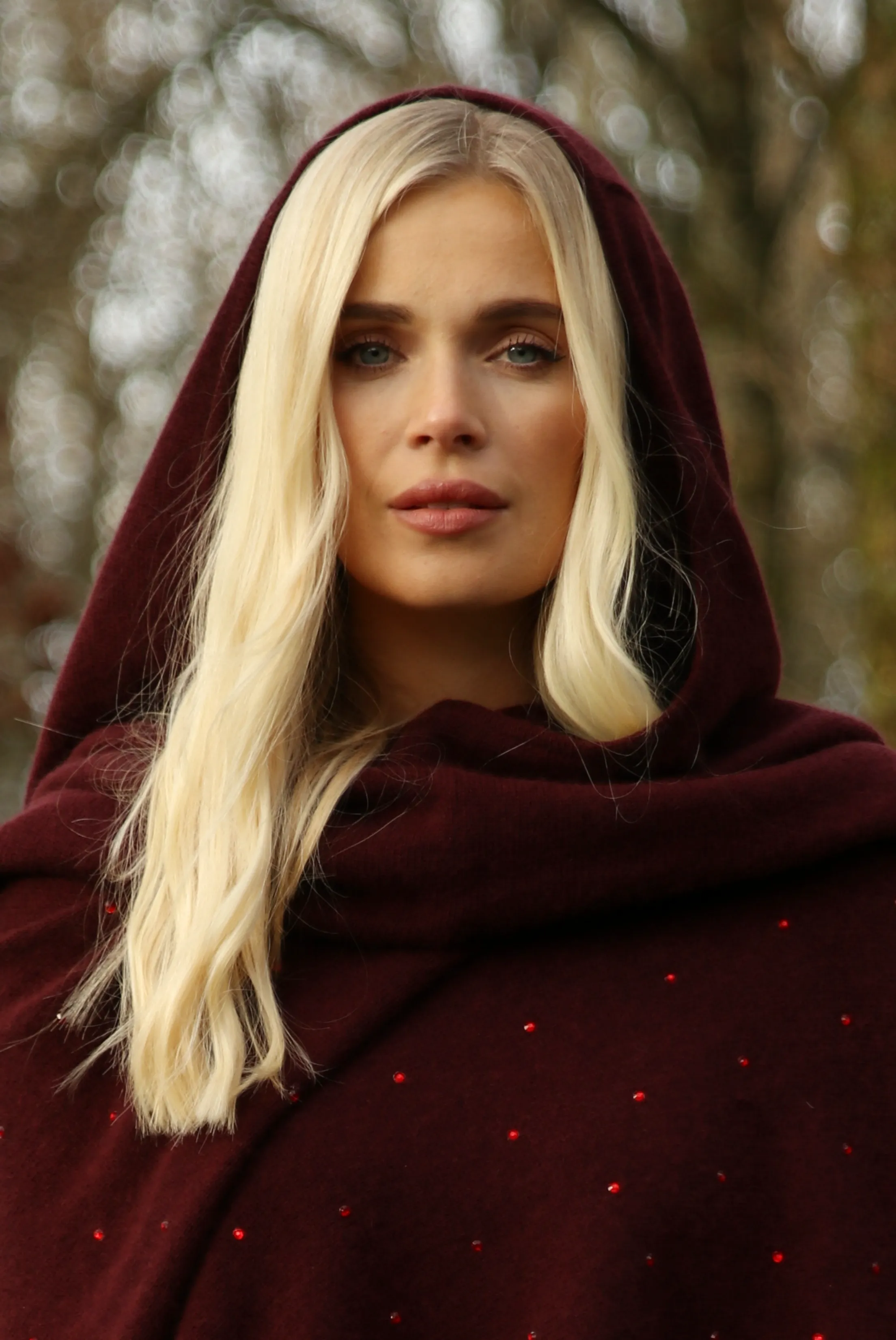 AVALON JEWELLED CASHMERE CAPE BURGUNDY