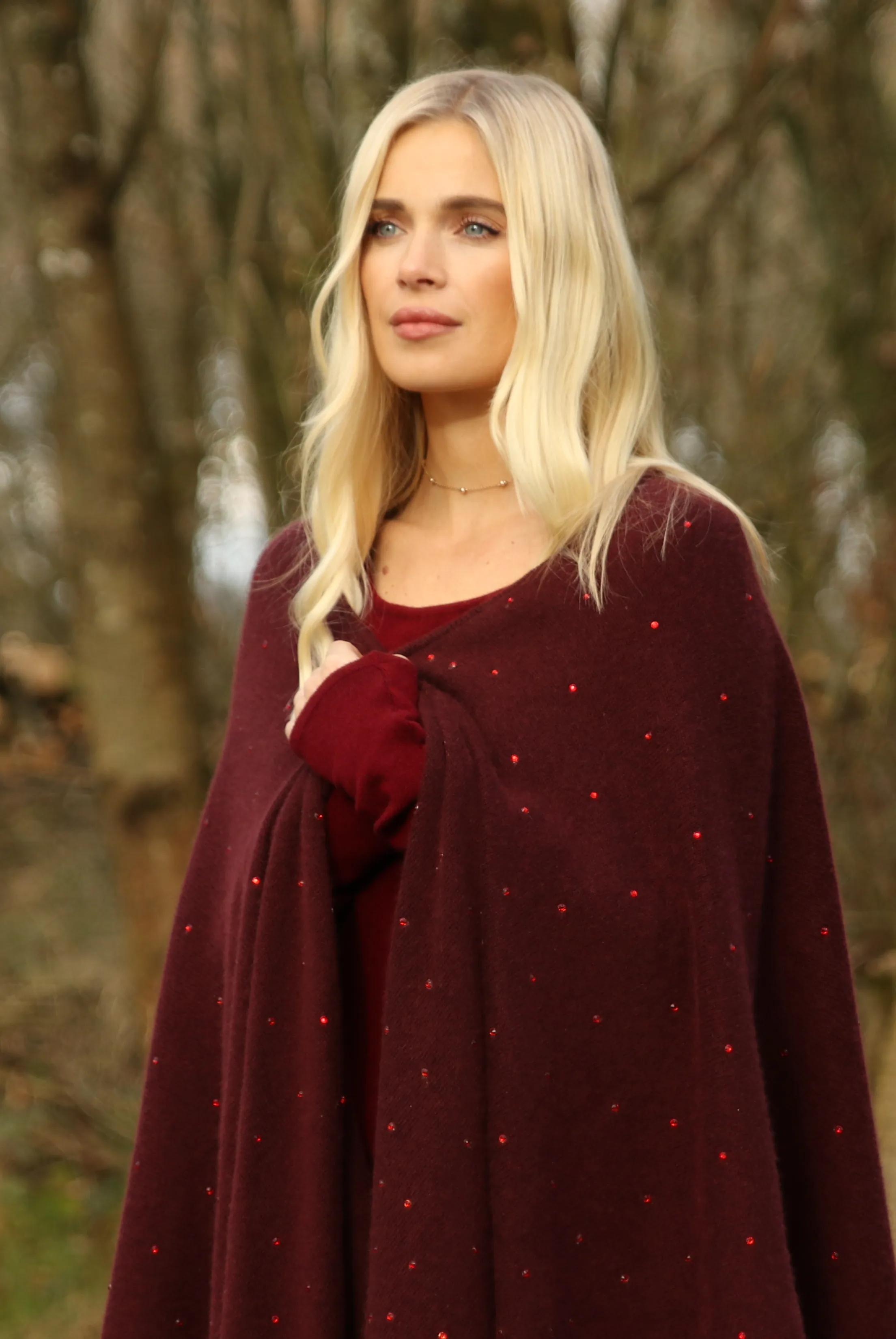 AVALON JEWELLED CASHMERE CAPE BURGUNDY