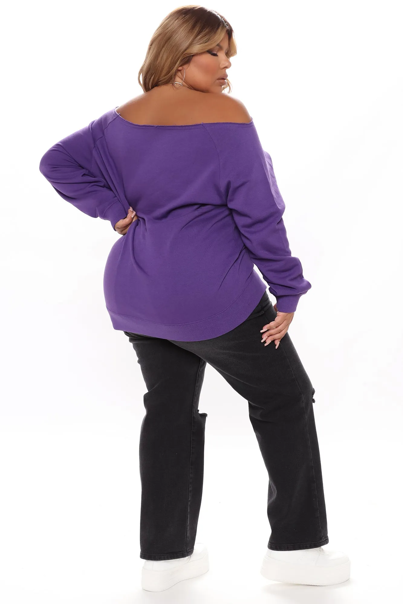 Beat The Buzzer Lakers Off Shoulder Sweatshirt - Purple