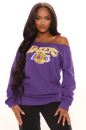 Beat The Buzzer Lakers Off Shoulder Sweatshirt - Purple