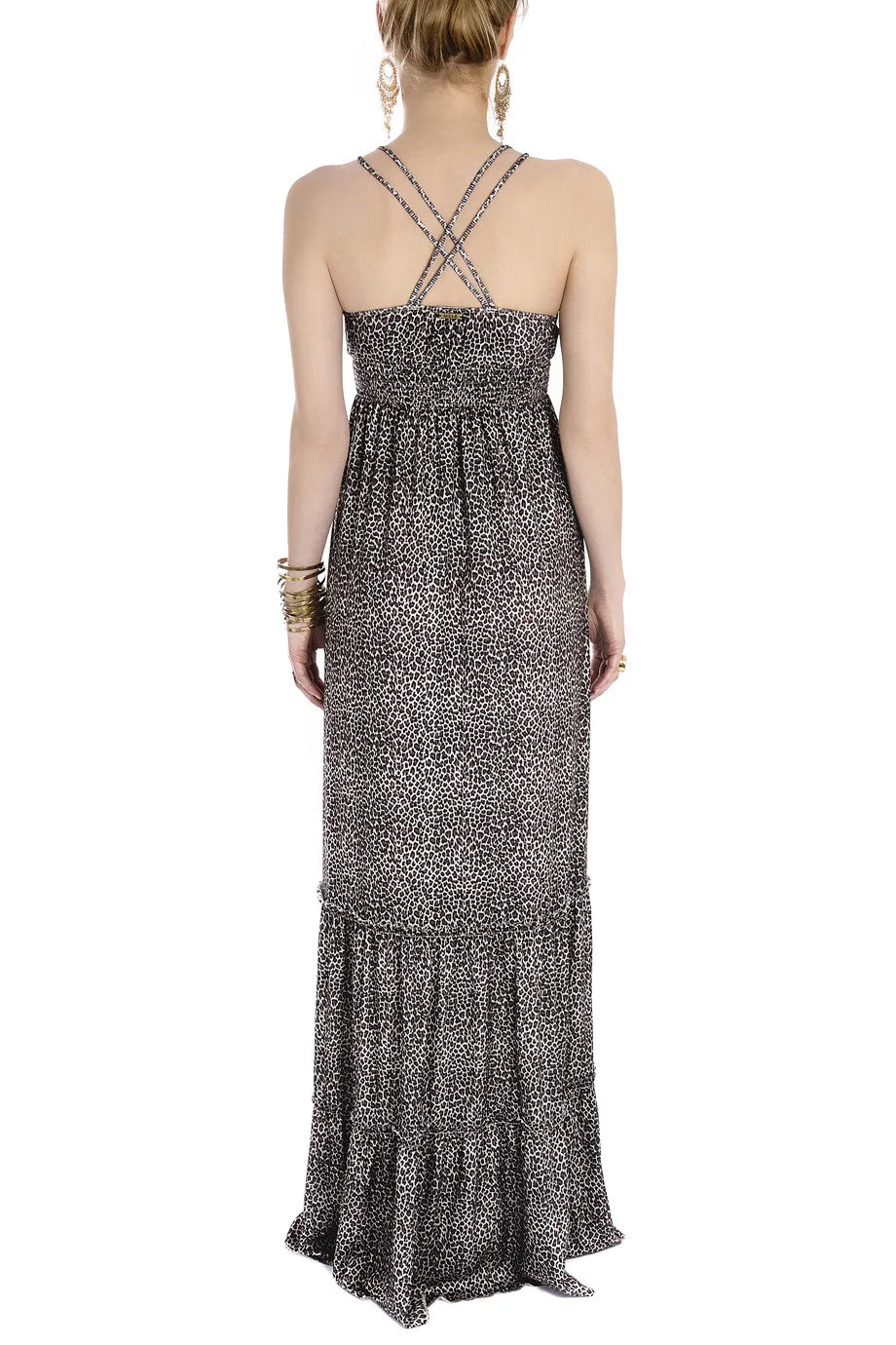 CARLOS MIELE LEOPARD Brown Maxi Printed Dress