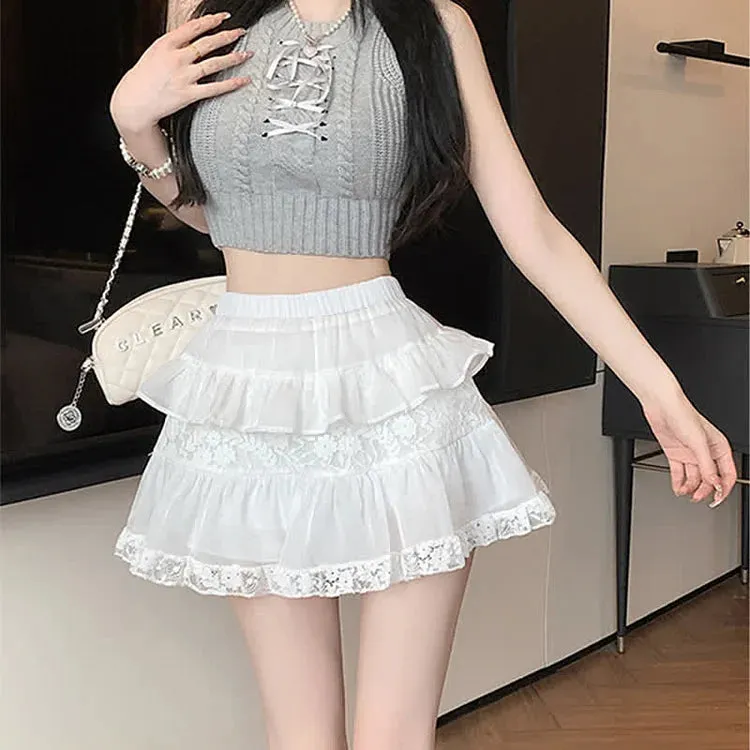 Chic Lace High Waist Layered Mini Skirt