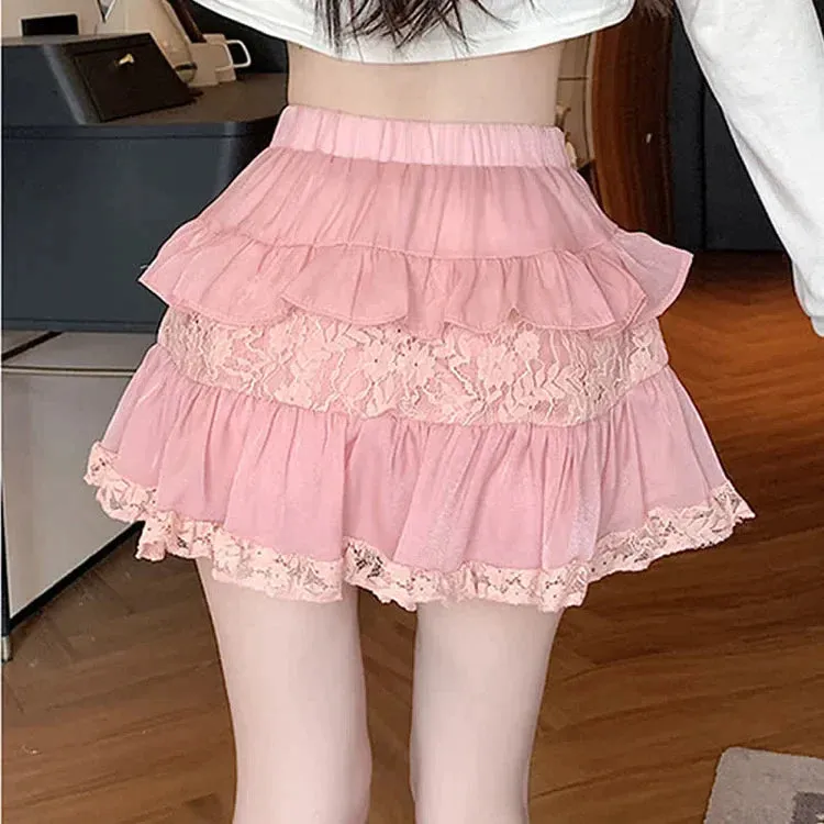 Chic Lace High Waist Layered Mini Skirt