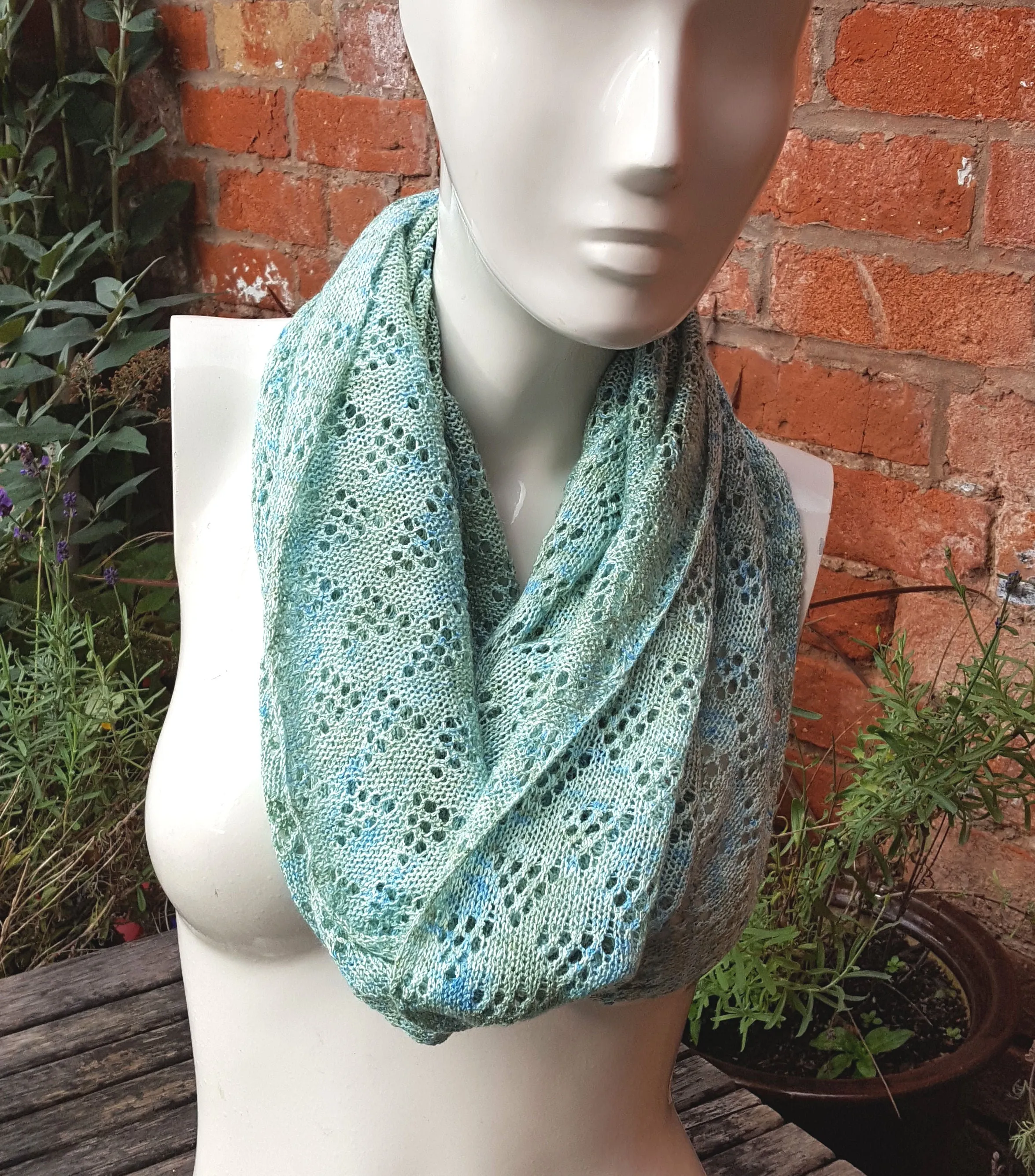 Cotton & Acrylic yarn, Handmade cowl, infinity scarf, in aqua shades