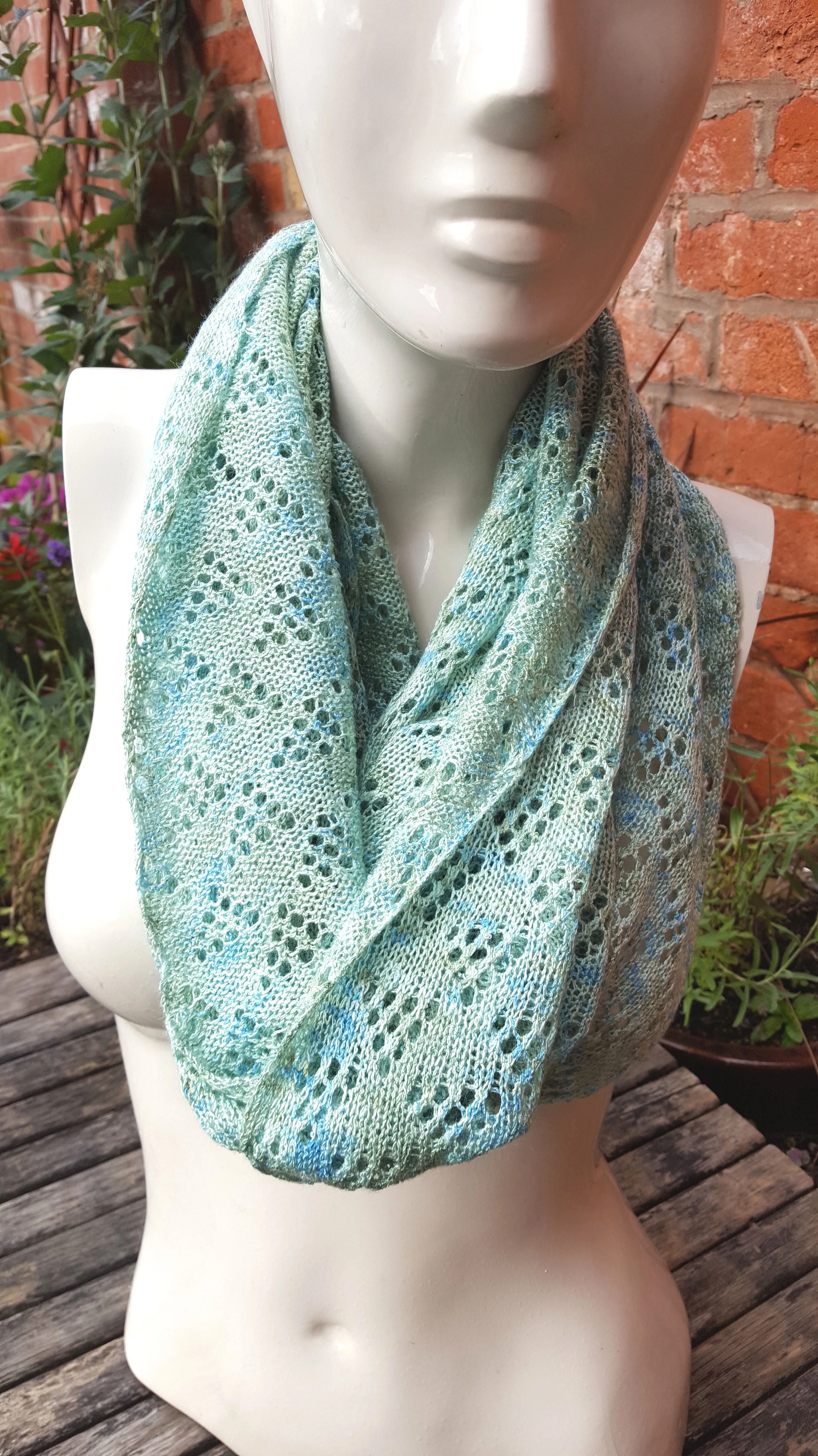 Cotton & Acrylic yarn, Handmade cowl, infinity scarf, in aqua shades
