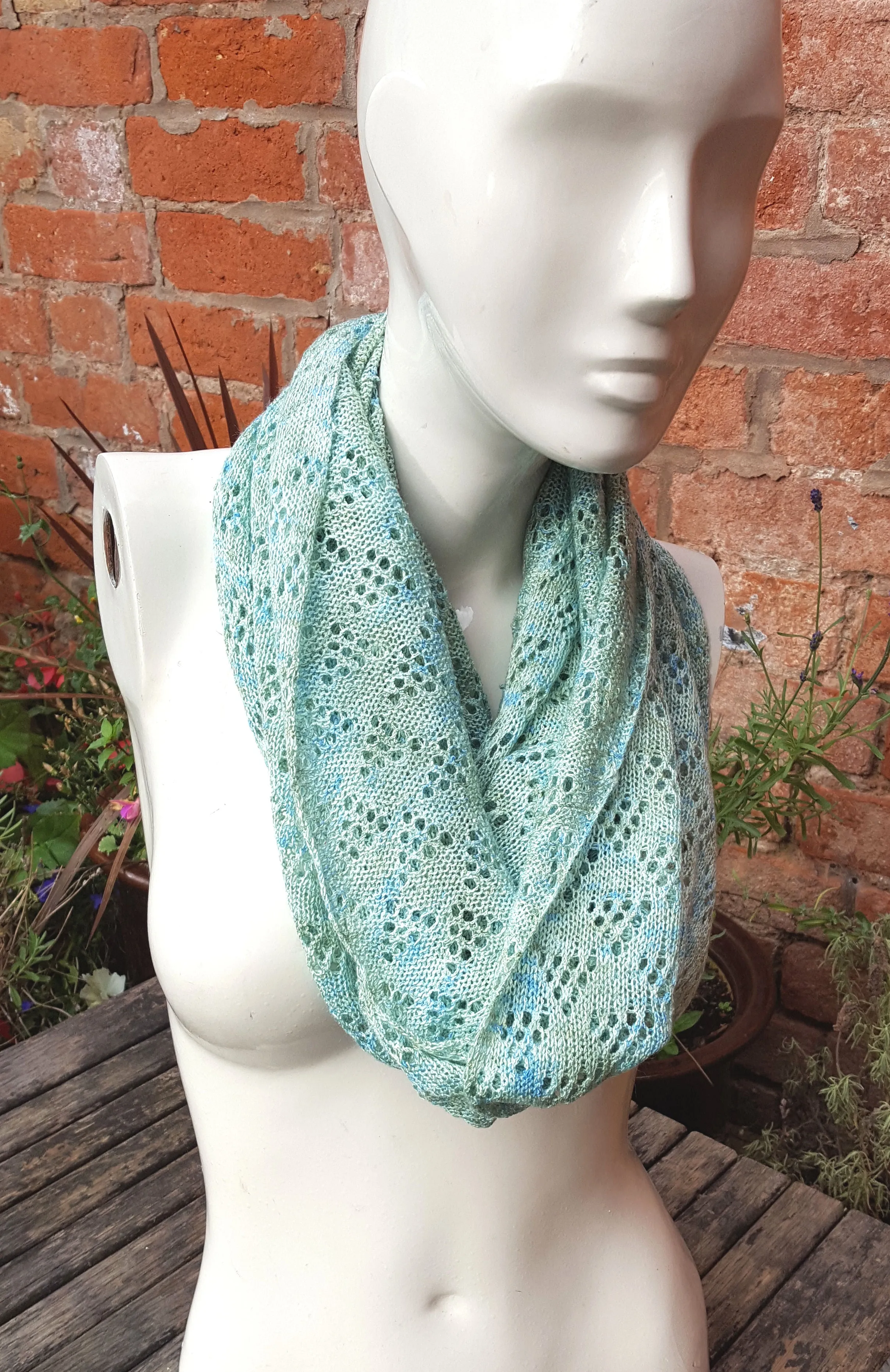 Cotton & Acrylic yarn, Handmade cowl, infinity scarf, in aqua shades