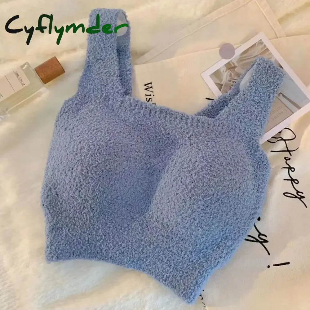 Cyflymder Solid Color Slim Fashion Soft Autumn Winter Women Undershirt Warm Vest with Bra Lambswool Thermal Underwear Bottoming Clothing