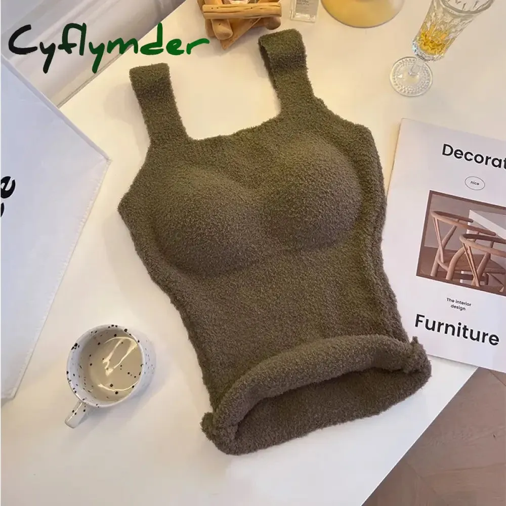 Cyflymder Solid Color Slim Fashion Soft Autumn Winter Women Undershirt Warm Vest with Bra Lambswool Thermal Underwear Bottoming Clothing