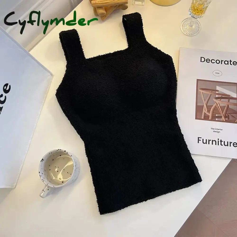 Cyflymder Solid Color Slim Fashion Soft Autumn Winter Women Undershirt Warm Vest with Bra Lambswool Thermal Underwear Bottoming Clothing