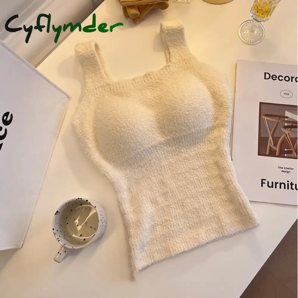 Cyflymder Solid Color Slim Fashion Soft Autumn Winter Women Undershirt Warm Vest with Bra Lambswool Thermal Underwear Bottoming Clothing