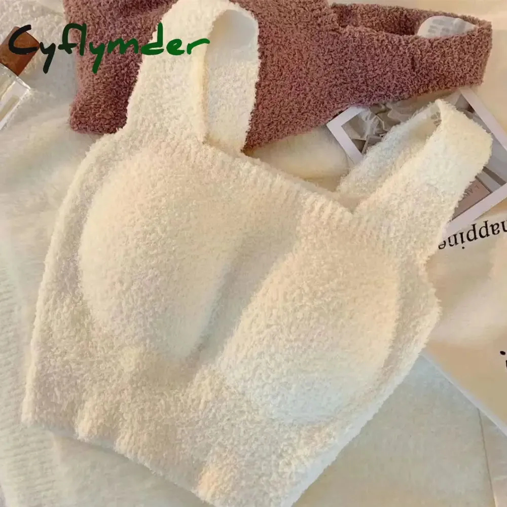 Cyflymder Solid Color Slim Fashion Soft Autumn Winter Women Undershirt Warm Vest with Bra Lambswool Thermal Underwear Bottoming Clothing