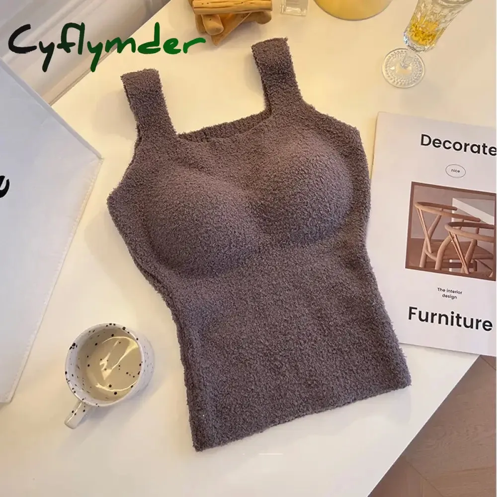Cyflymder Solid Color Slim Fashion Soft Autumn Winter Women Undershirt Warm Vest with Bra Lambswool Thermal Underwear Bottoming Clothing